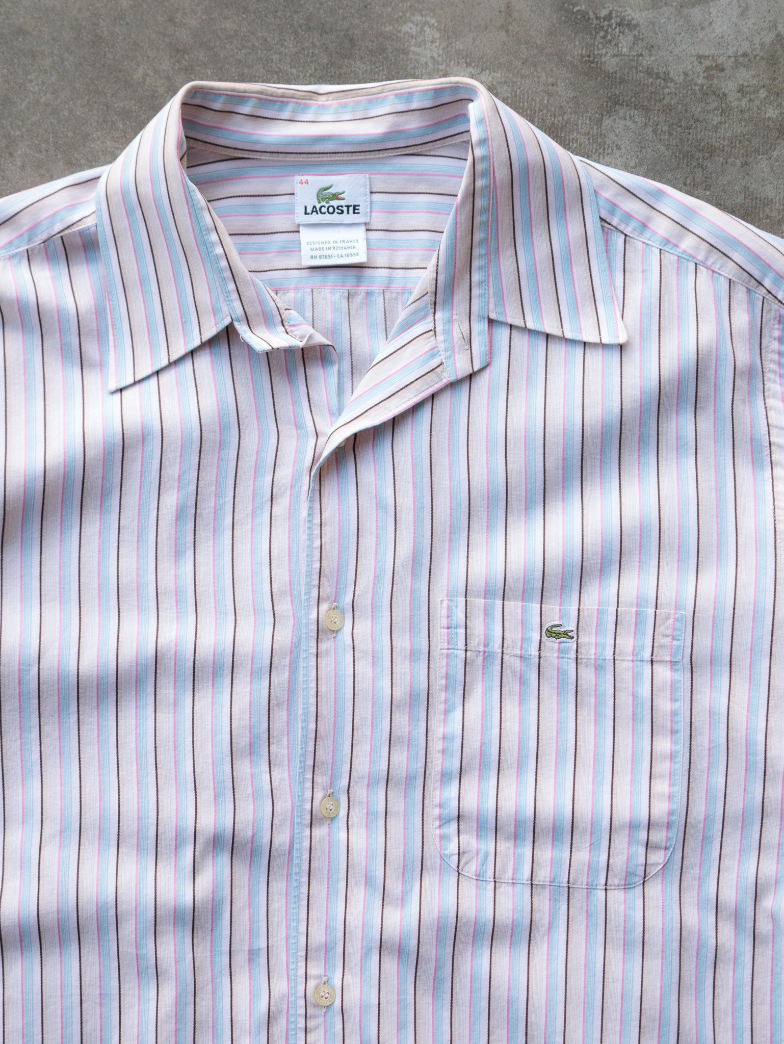 Vintage Blue & Pink Striped Lacoste Shirt (XL)