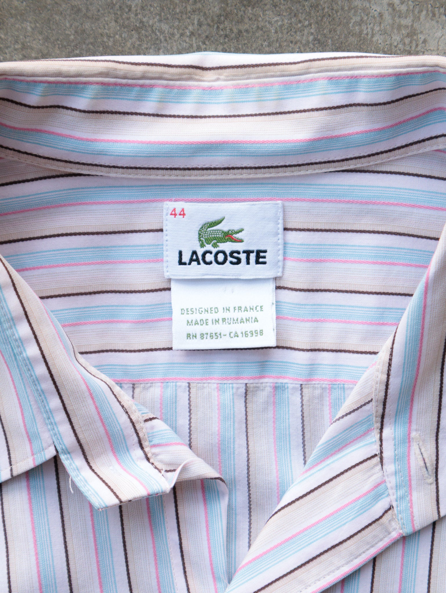 Vintage Blue & Pink Striped Lacoste Shirt (XL)