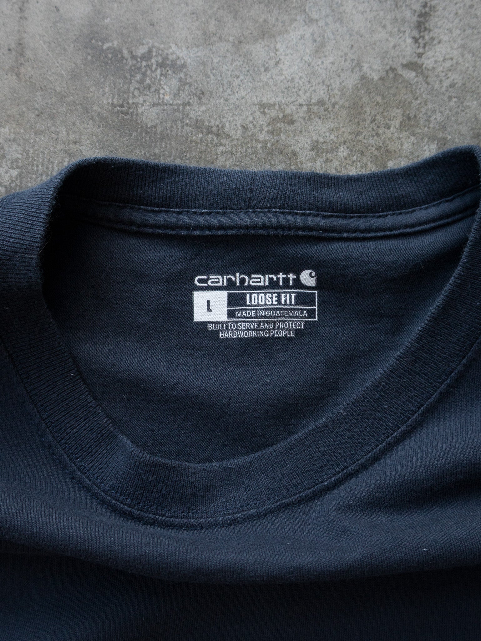Vintage Navy Carhartt Spell Out Long Sleeve (XL)