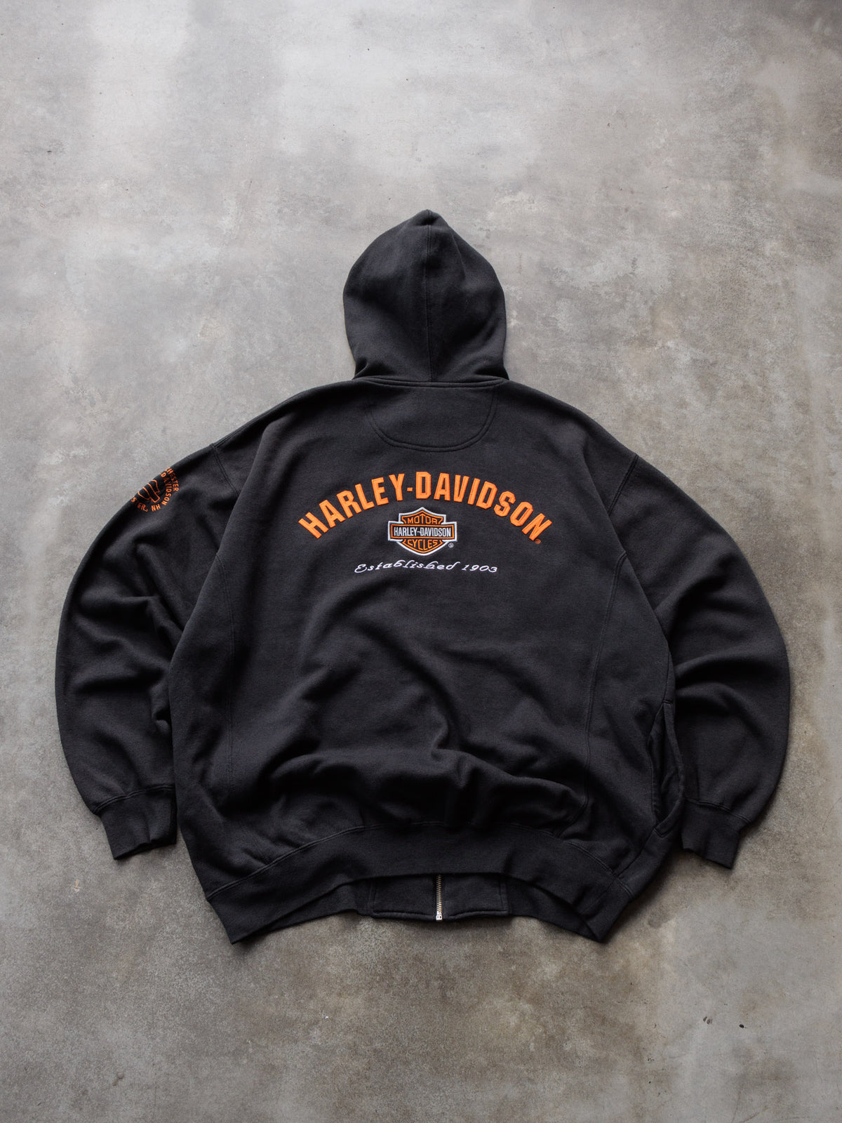 Vintage Black Harley-Davidson Manchester New Hampshire Full Zip Hoodie (2XL)