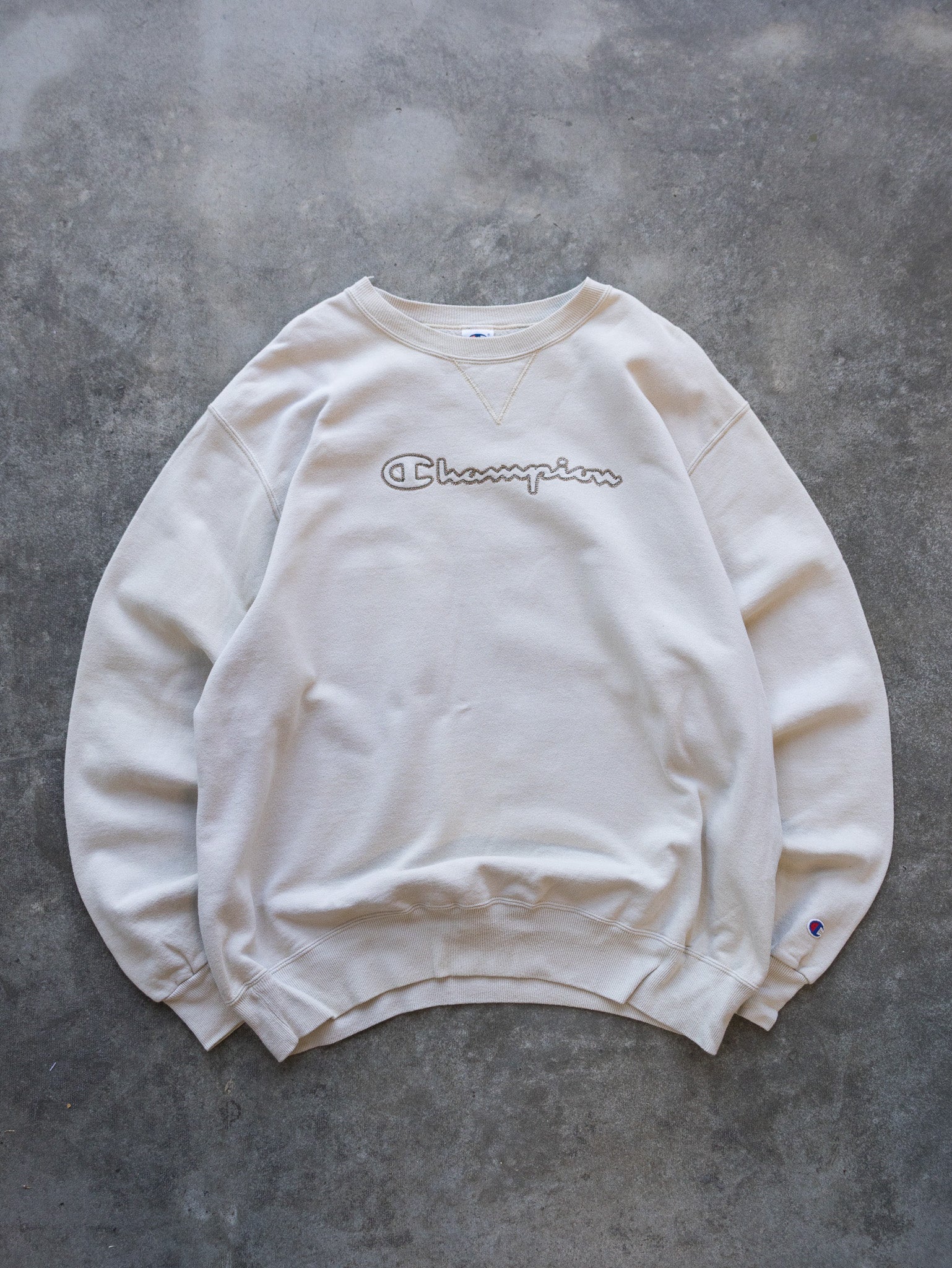 Vintage Cream Champion Script Sweatshirt (XL)