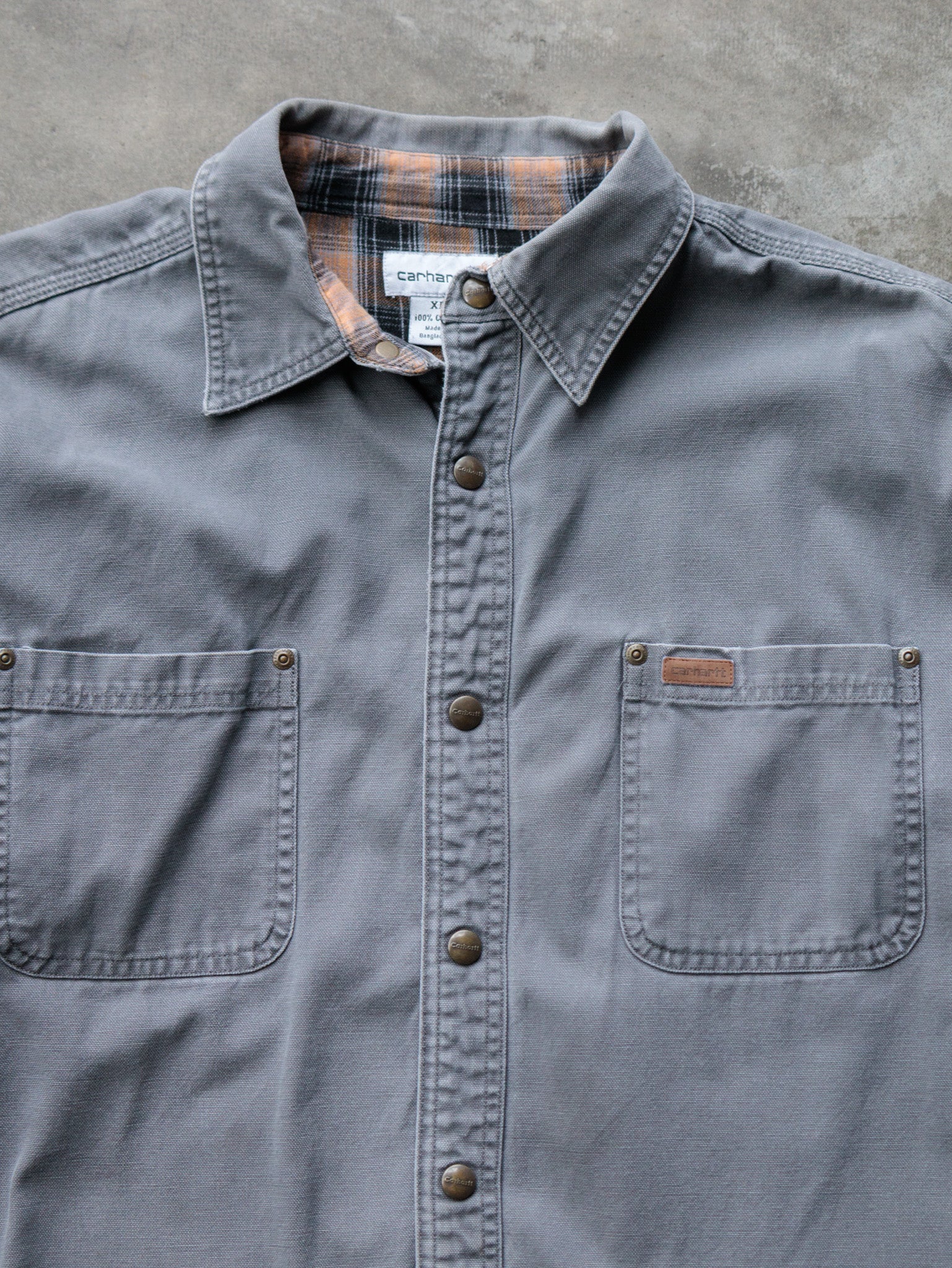 Vintage Grey Carhartt Flannel Lined Shirt Jacket (XL)