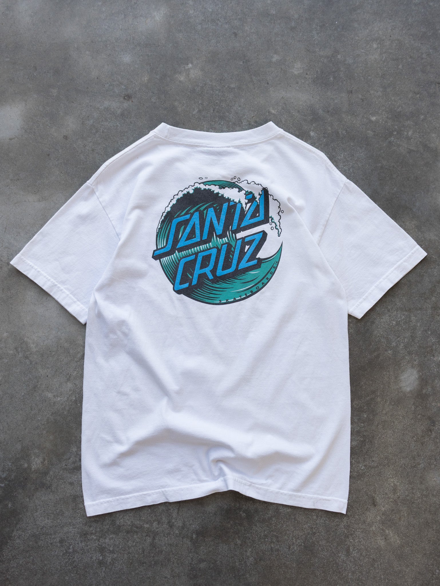 Vintage White Santa Cruz Wave Logo Tee (S)