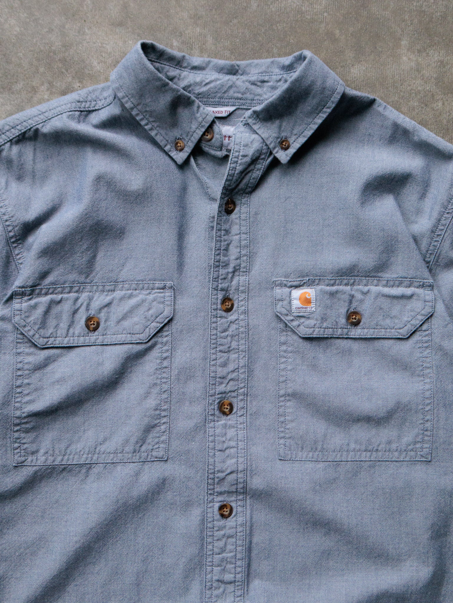 Vintage Steele Blue Carhartt Short Sleeve Shirt (M)