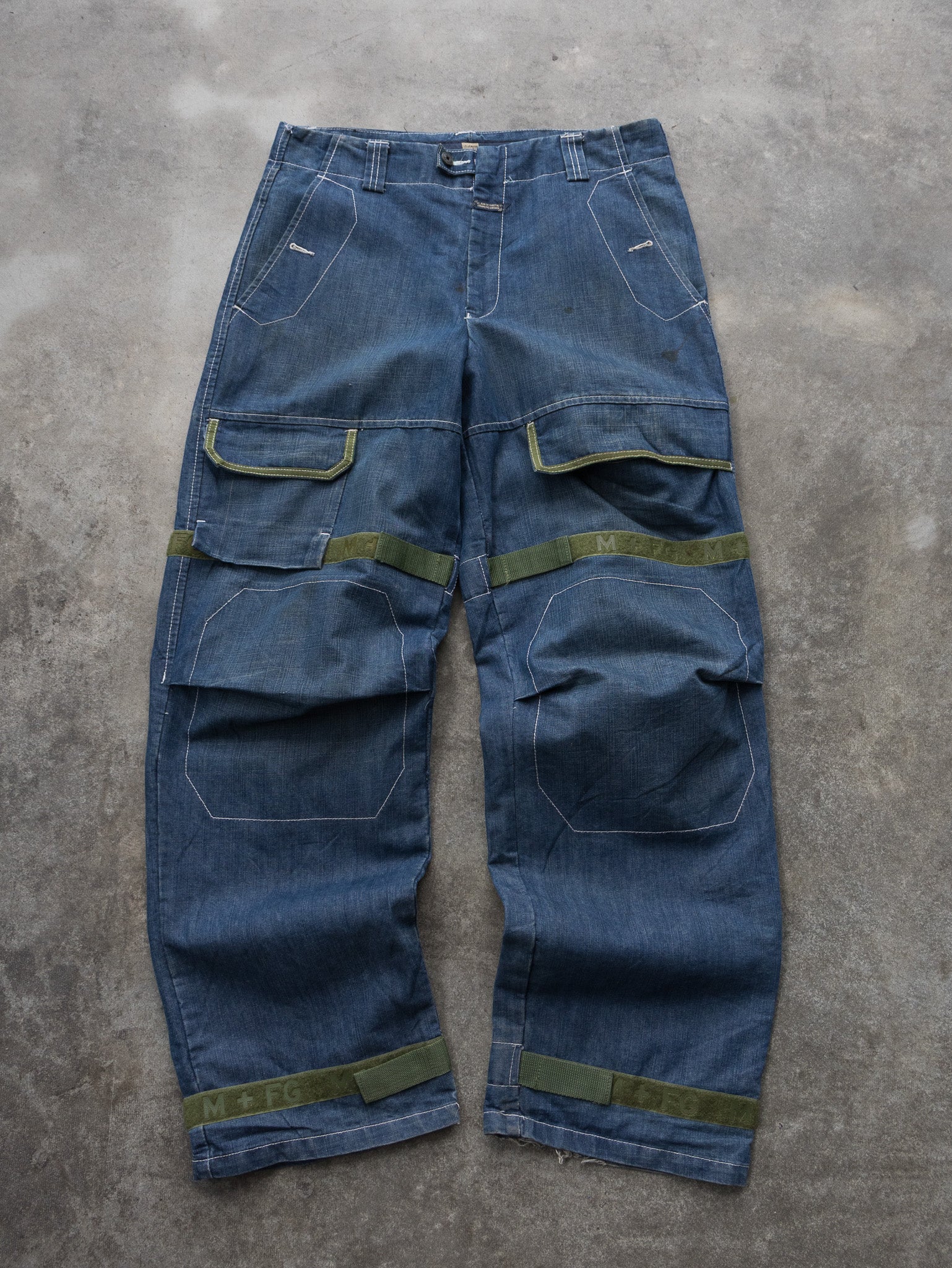 Vintage 90s Marithé François Girbaud Blue Denim Multi-Pocket Shuttle Pants (W34)