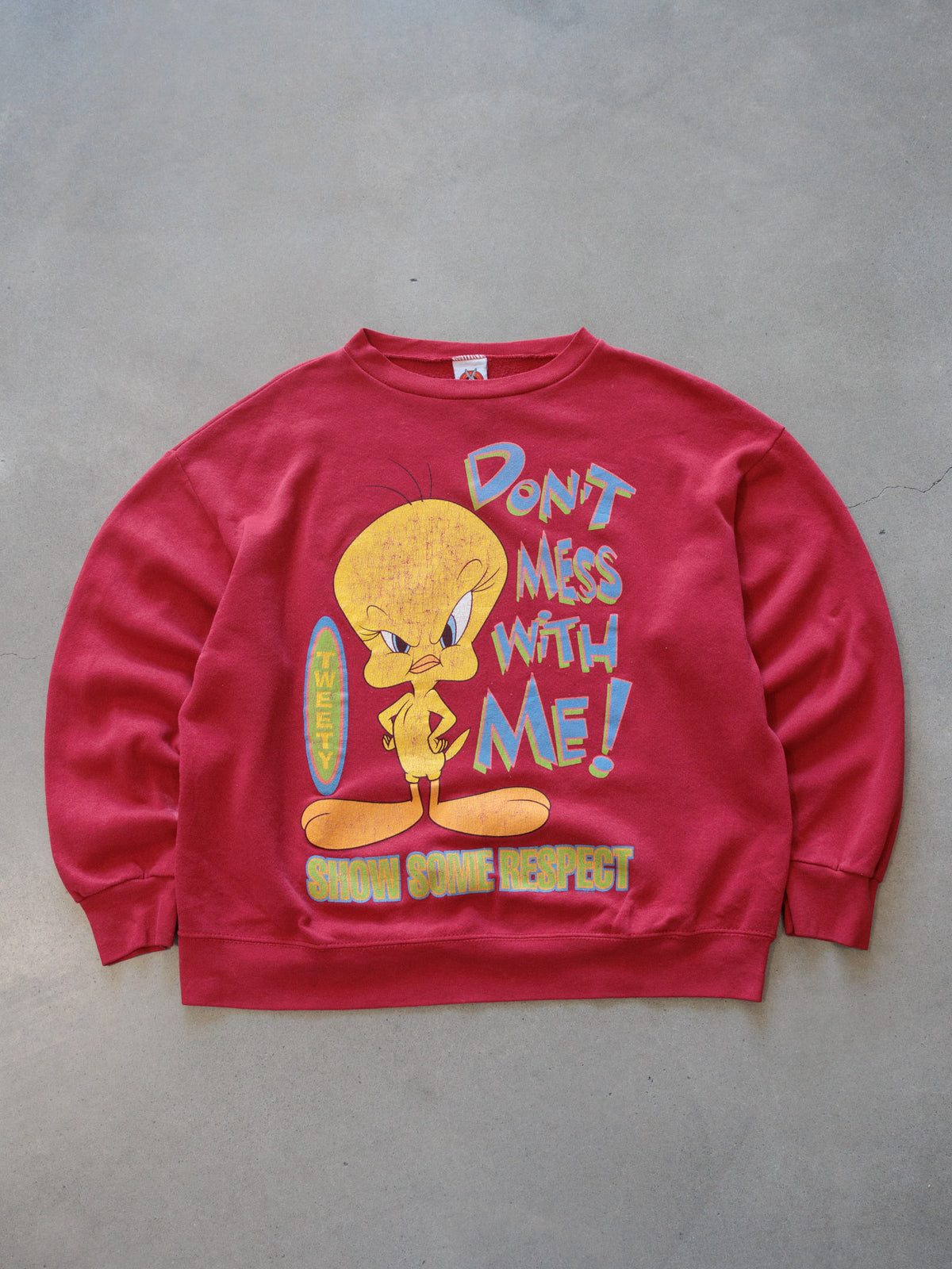 Vintage 90s Red Looney Tunes Tweety Slogan Sweatshirt (-)