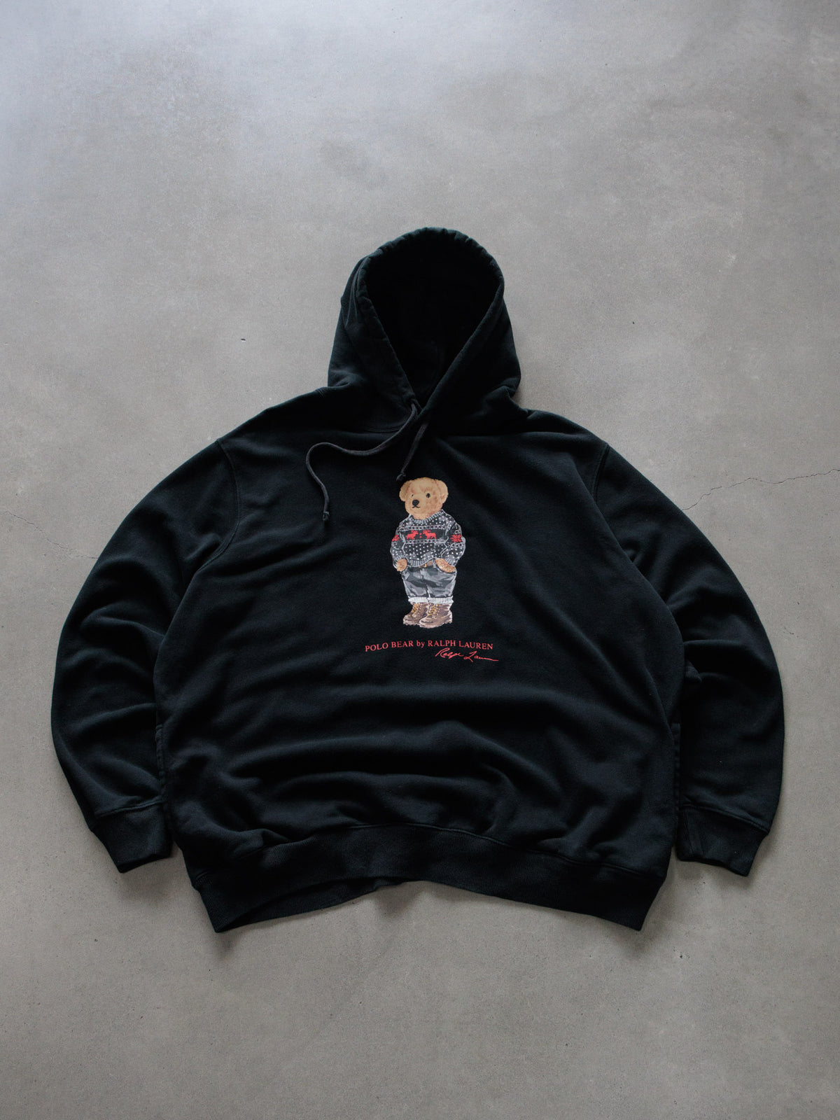 Vintage Black Polo Ralph Lauren Polo Bear Hoodie (XL)