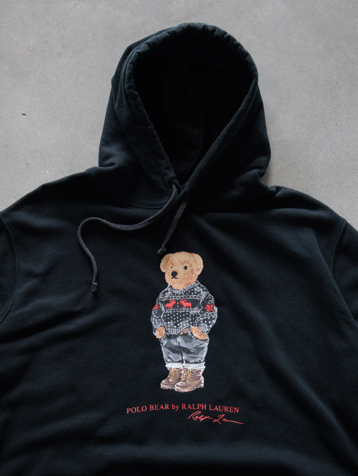 Vintage Black Polo Ralph Lauren Polo Bear Hoodie (XL)