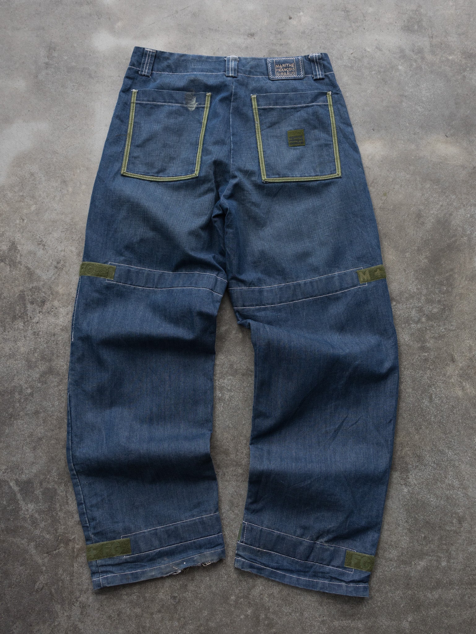 Vintage 90s Marithé François Girbaud Blue Denim Multi-Pocket Shuttle Pants (W34)