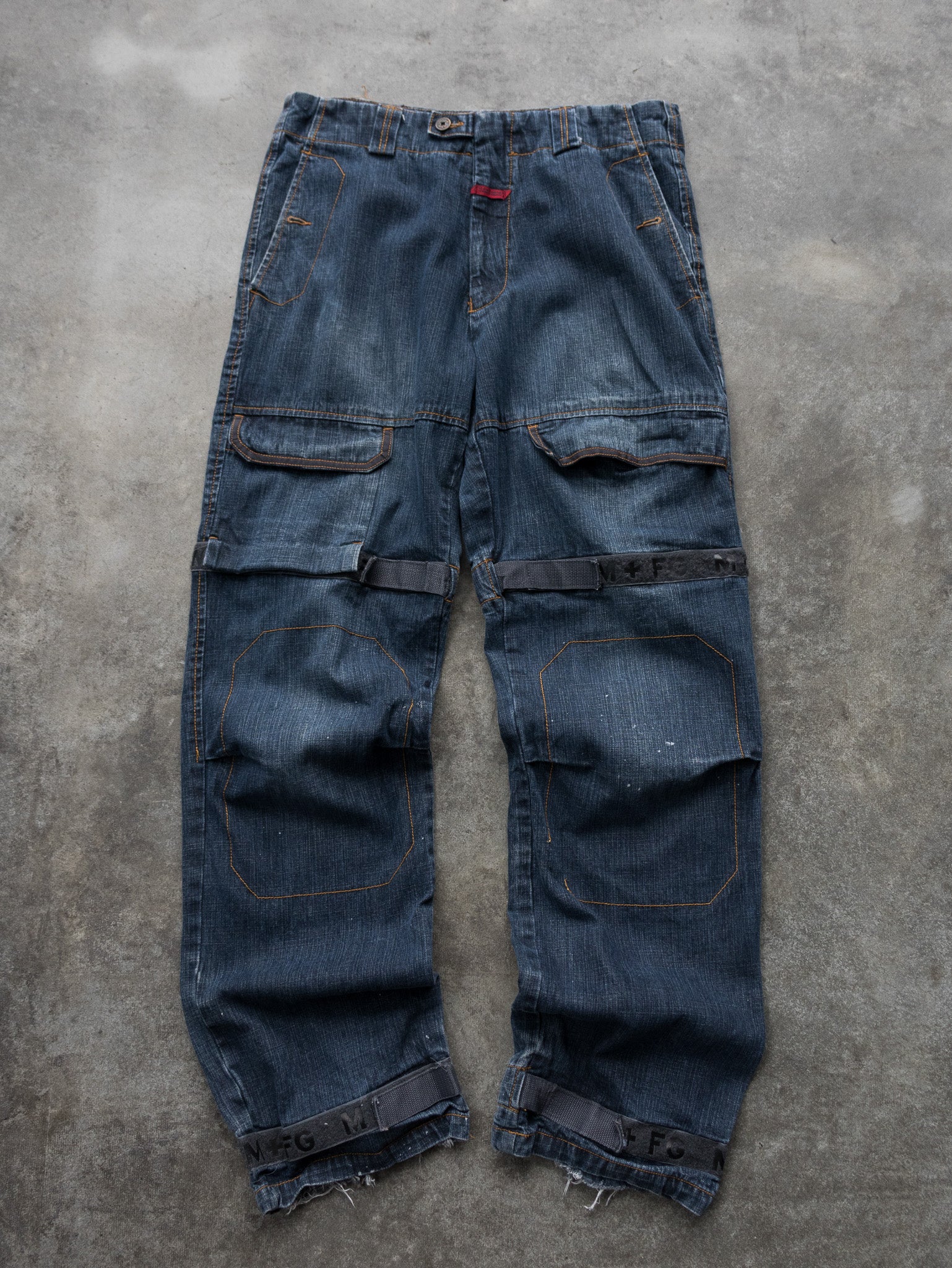 Vintage 00s Marithé François Girbaud Blue Denim Multi-Pocket Shuttle Pants (W34)