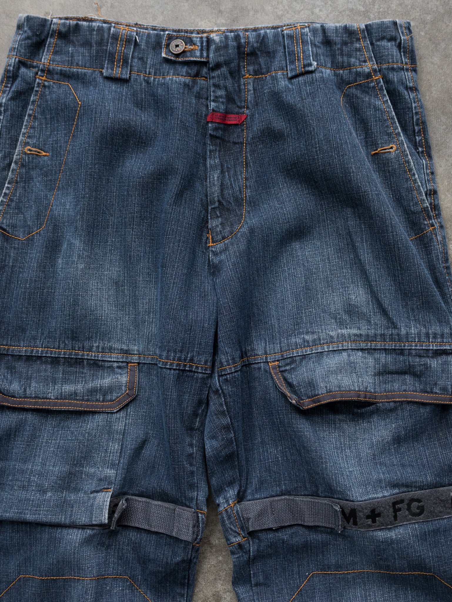 Vintage 00s Marithé François Girbaud Blue Denim Multi-Pocket Shuttle Pants (W34)