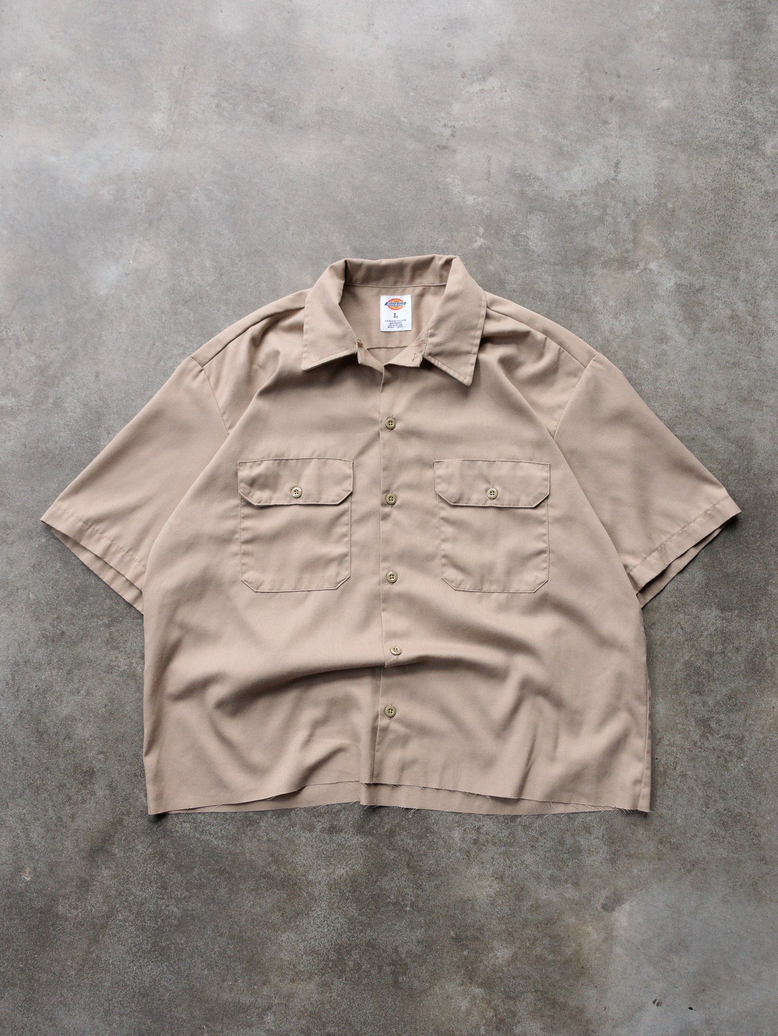 Vintage 00s Beige Dickies Cropped Work Shirt (L)