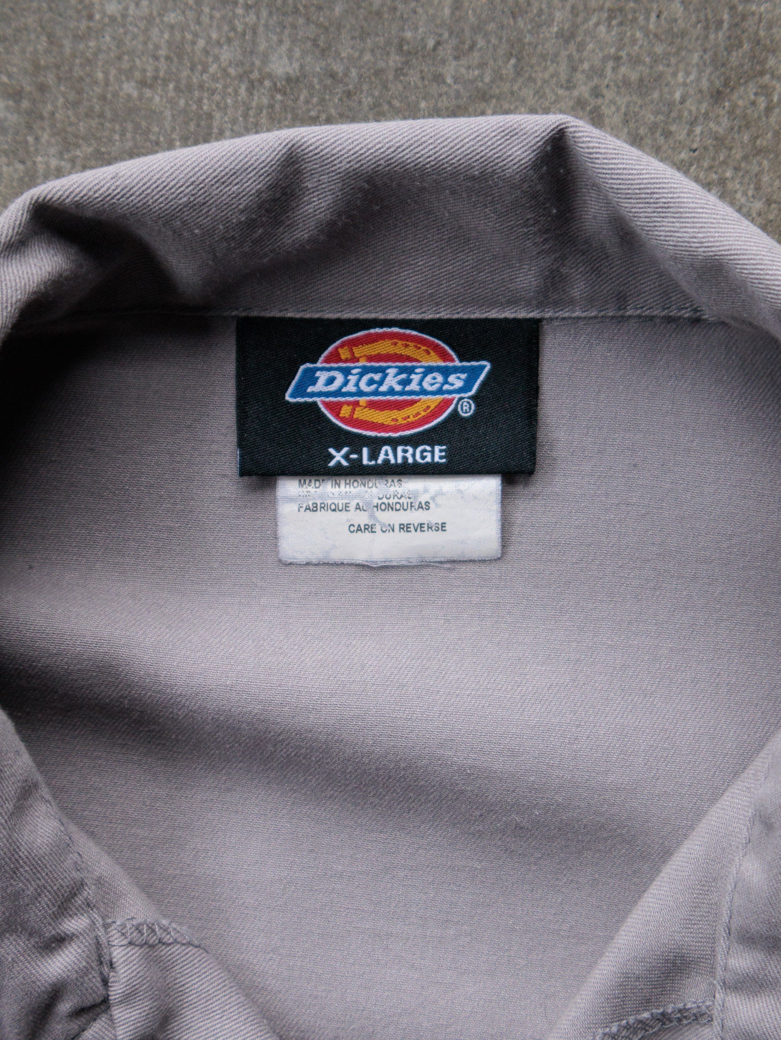 Vintage Grey & Navy Dickies Cropped Work Shirt (XL)