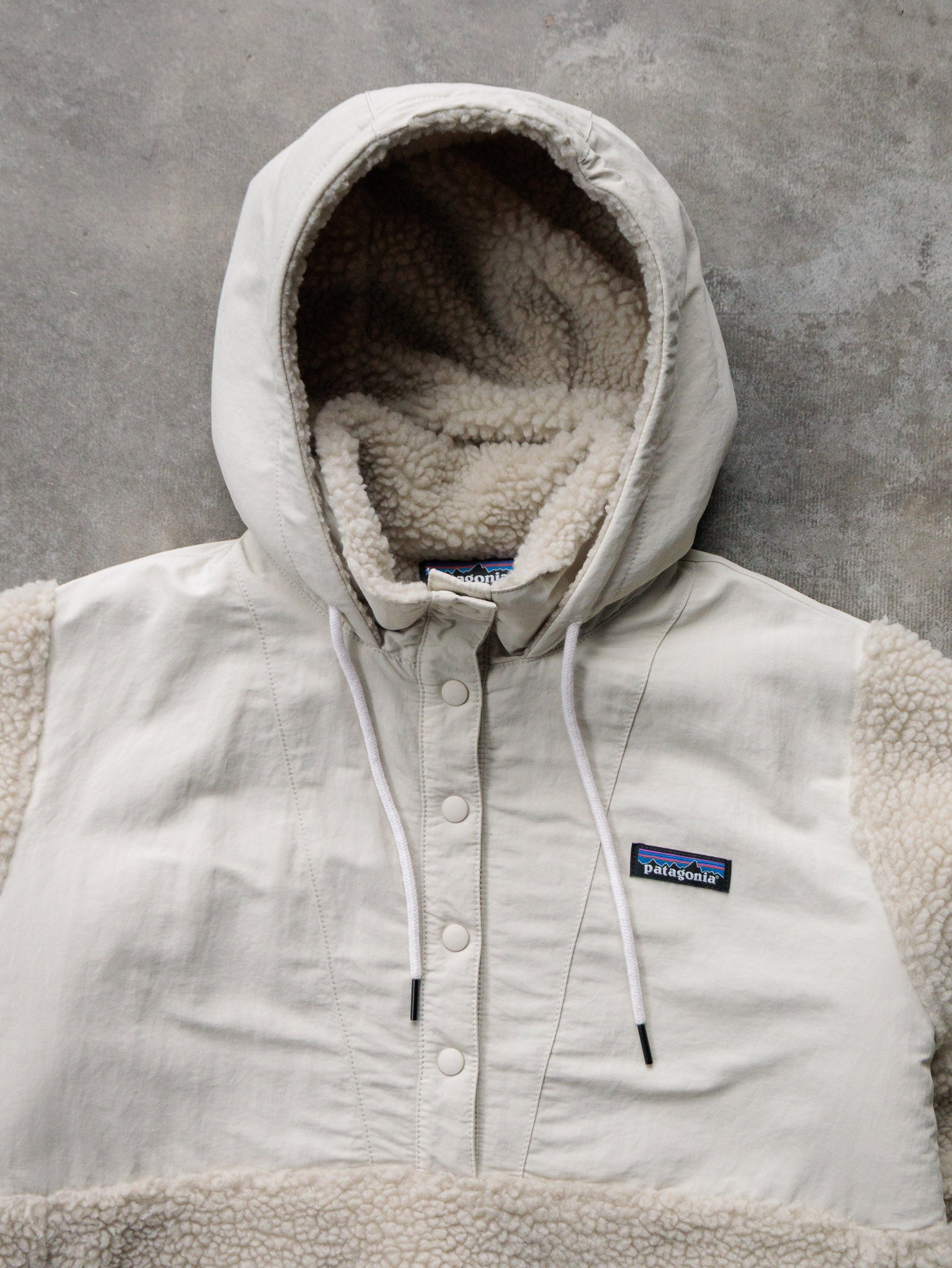 Cream Patagonia Shelled Fleece Hooded Jacket (S)