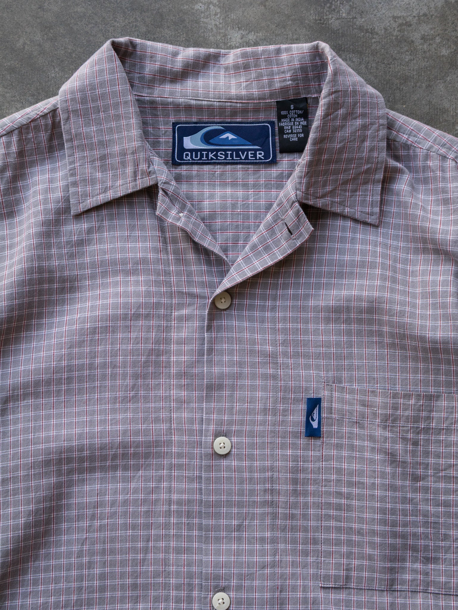 Vintage Quiksilver Grey Red Check Cropped Shirt (S)