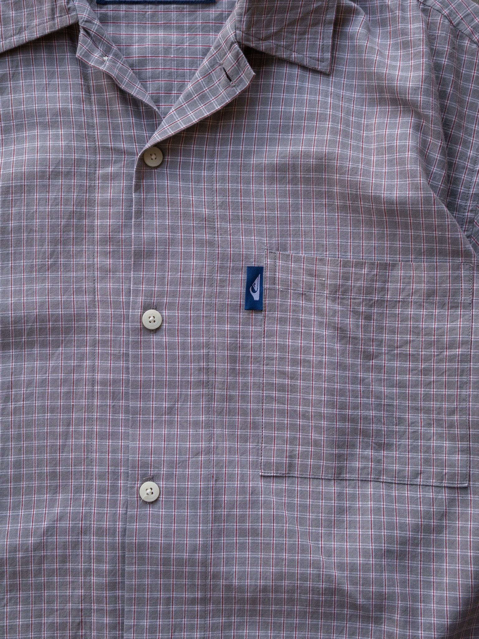Vintage Quiksilver Grey Red Check Cropped Shirt (S)