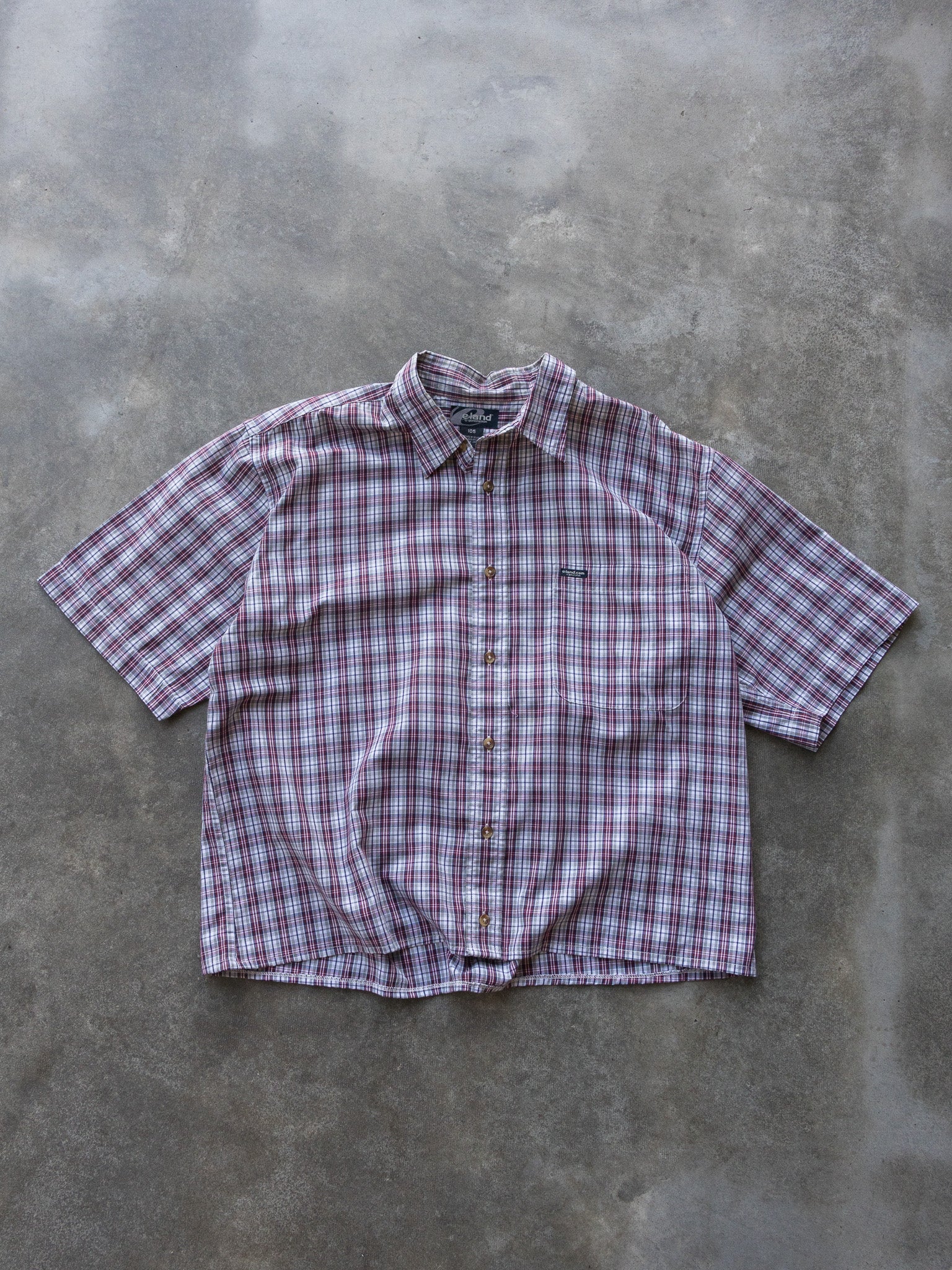 Vintage Burgundy Grey Check Cropped Shirt (L)