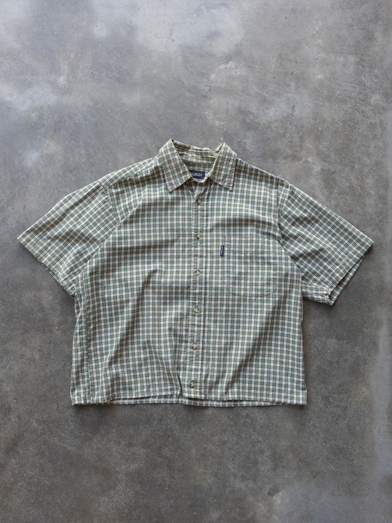 Vintage Green White Check Cropped Shirt (M)