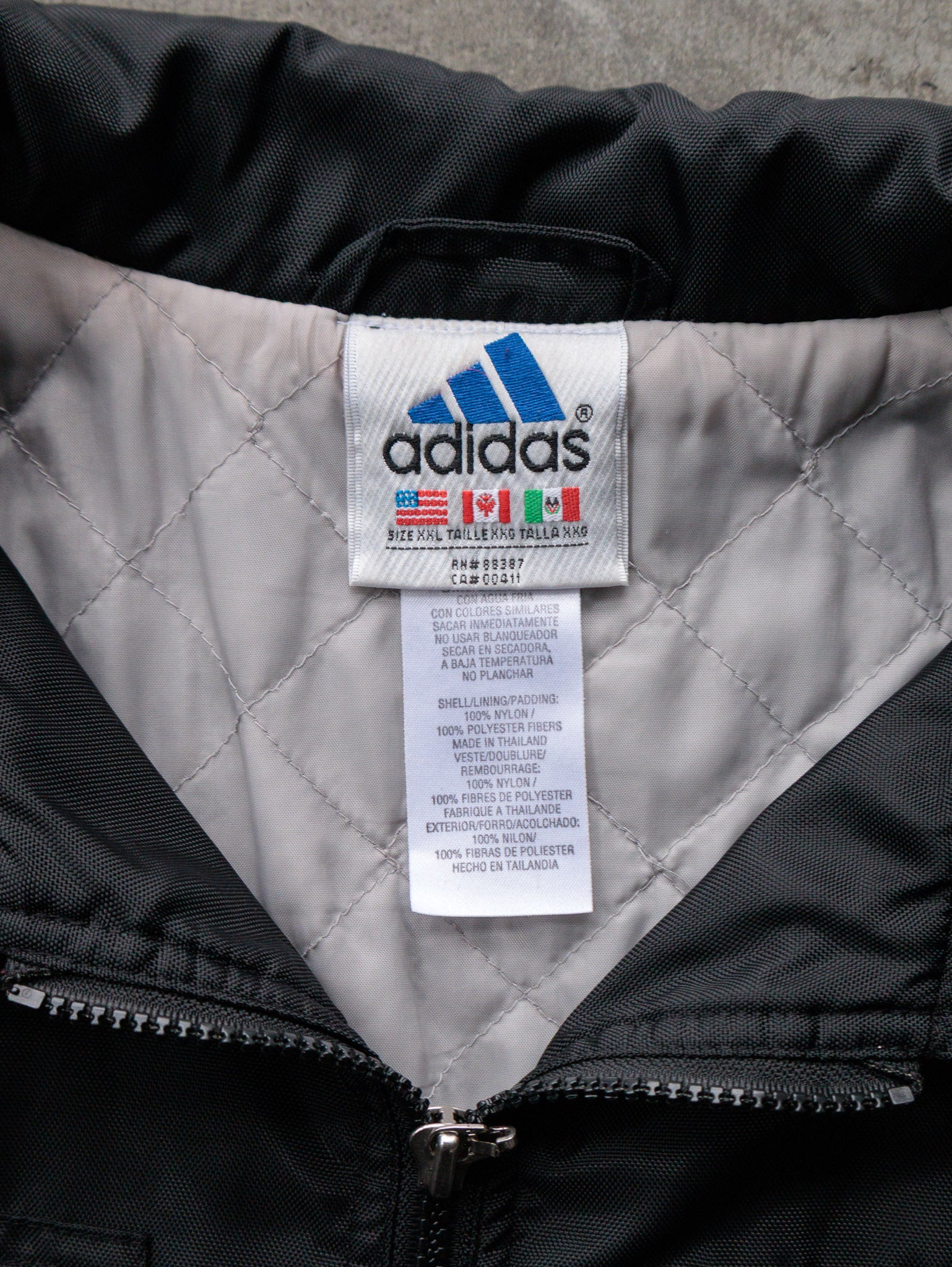 Vintage 90s Black Adidas Quilt-Lined Zip Jacket (2XL)