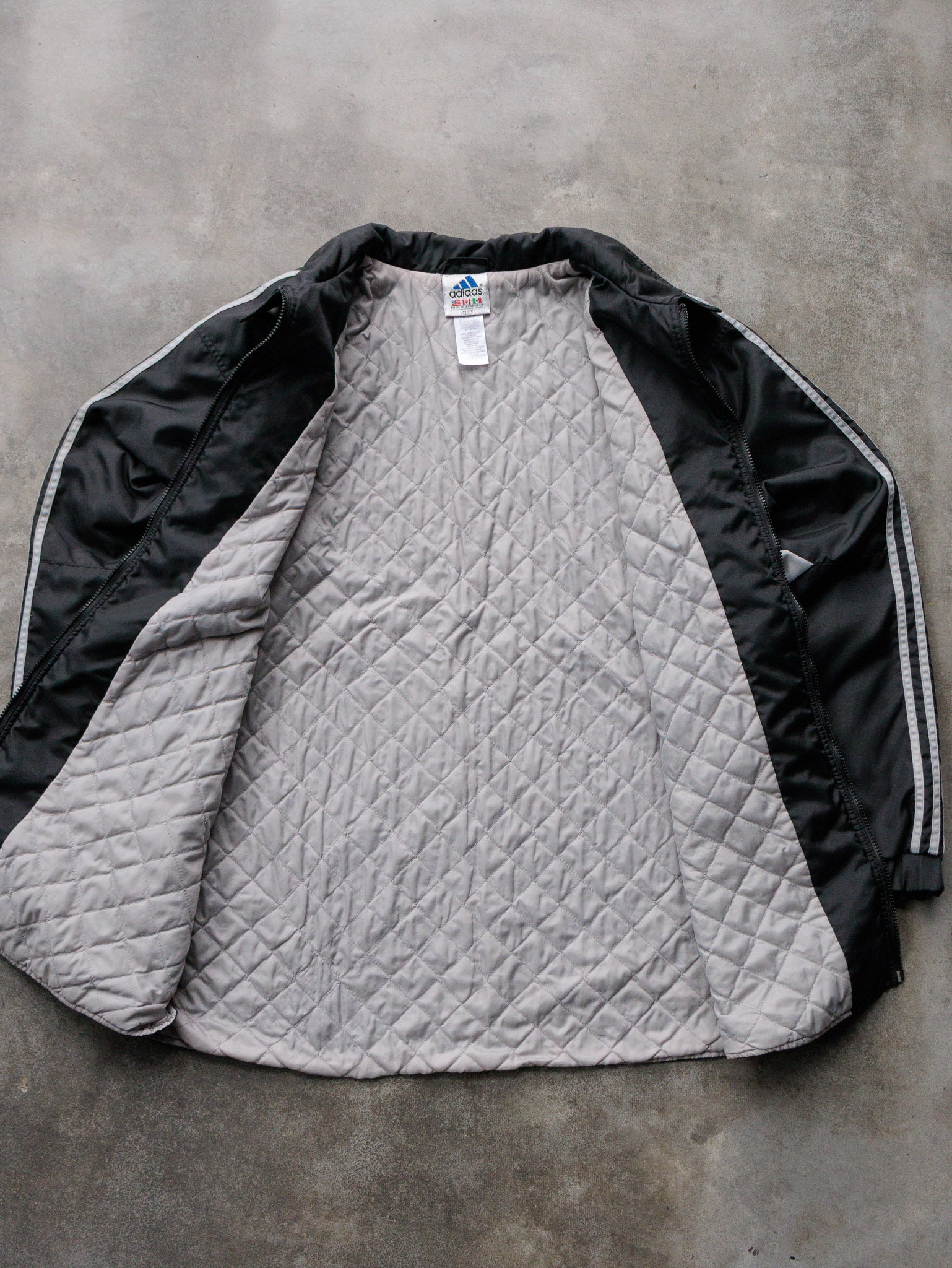 Vintage 90s Black Adidas Quilt-Lined Zip Jacket (2XL)