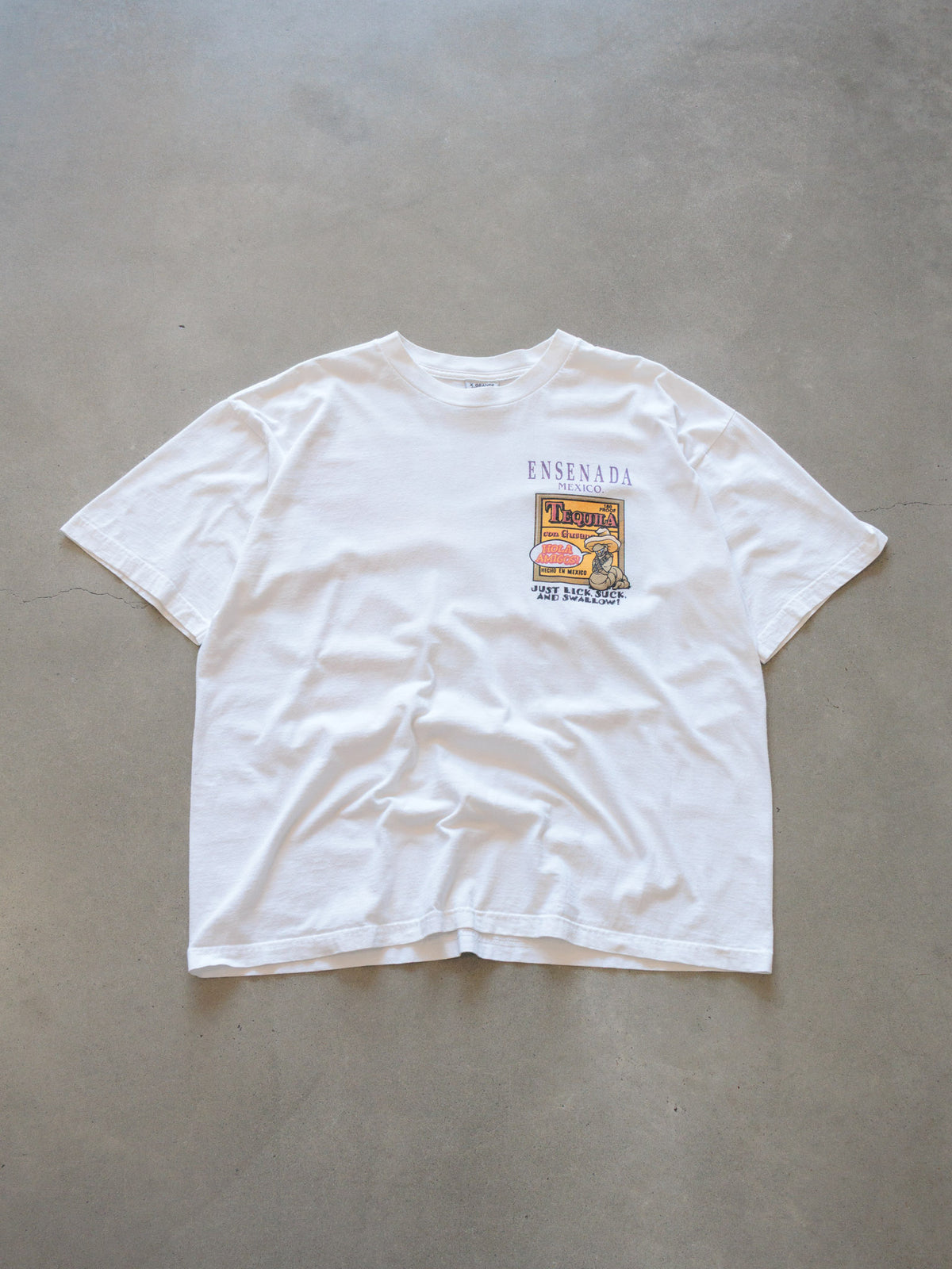 Vintage 90s White Ensenada Mexico Tequila Slogan Tee (XL)