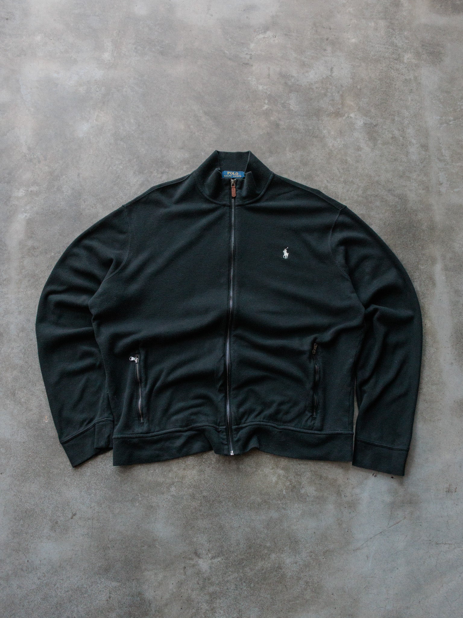 Vintage Black Polo Ralph Lauren Full Zip Sweatshirt (XL)