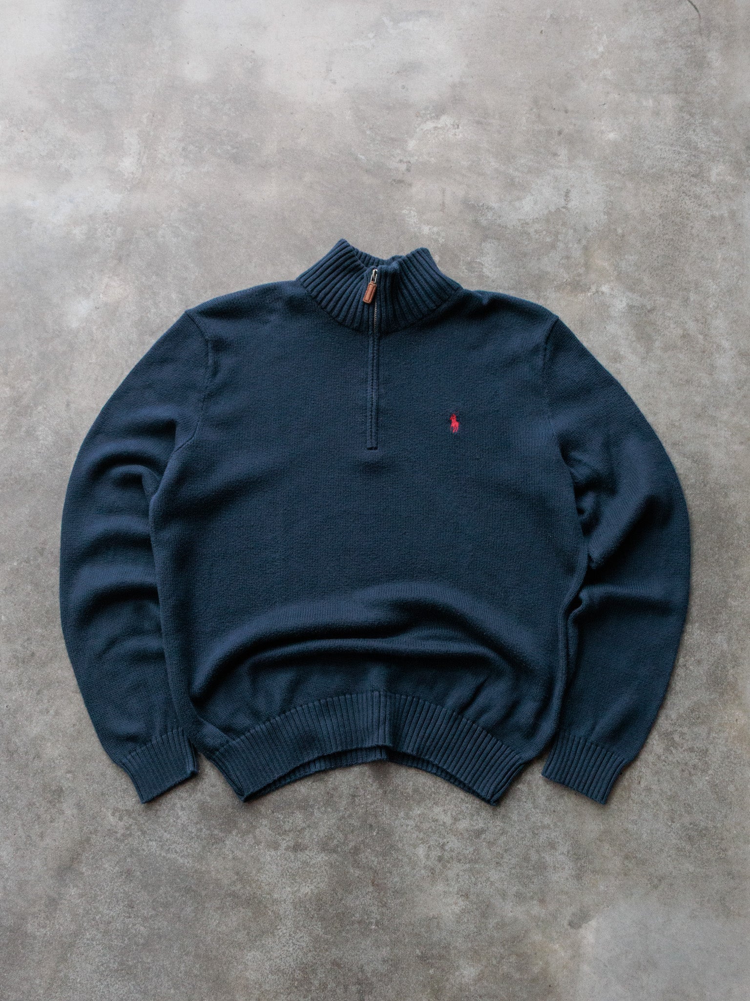 Vintage 00s Navy Polo Ralph Lauren Quarter Zip Knit Sweater (M)