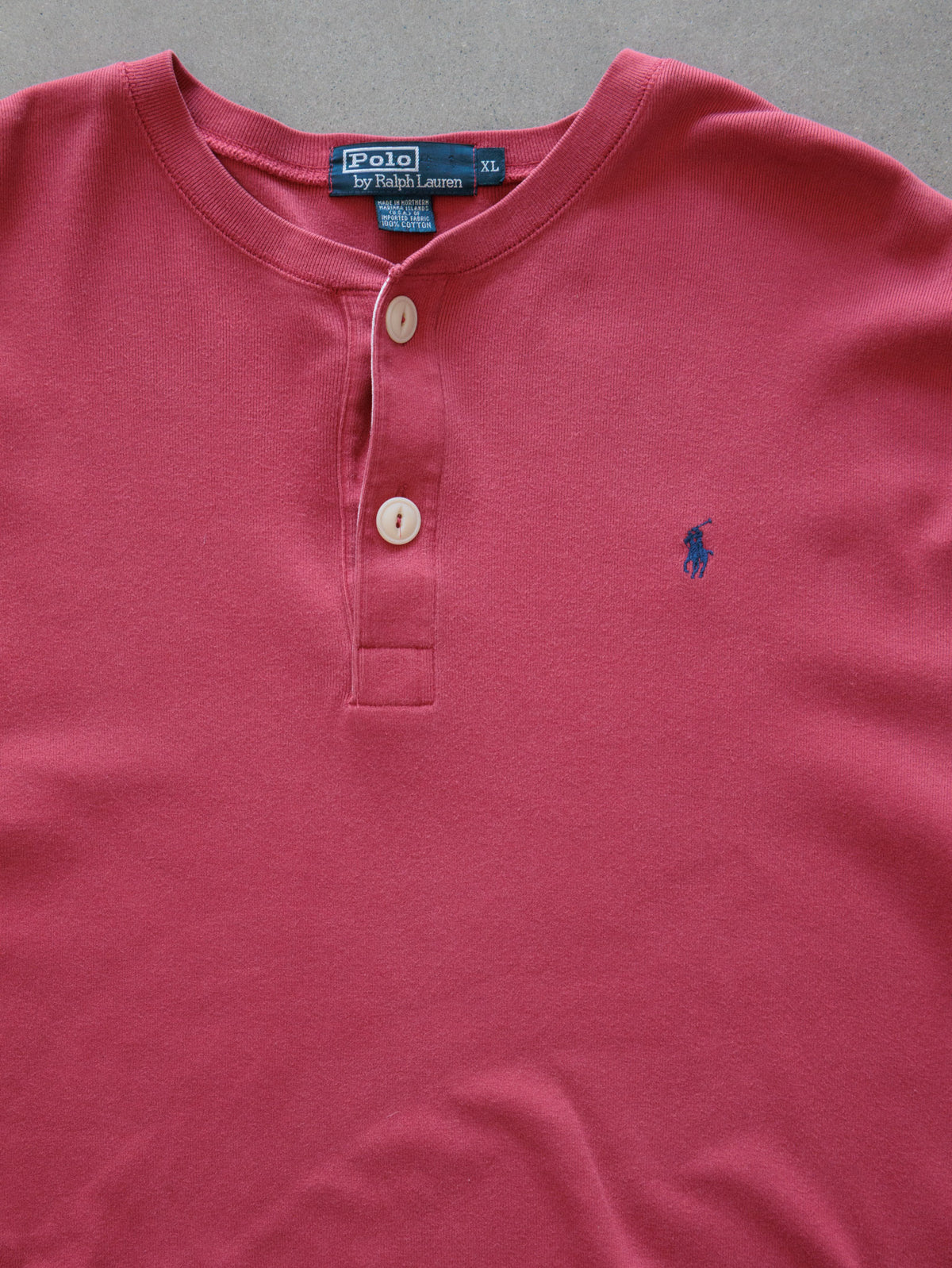 Vintage 90s Red Polo Ralph Lauren Henley Shirt (XL)
