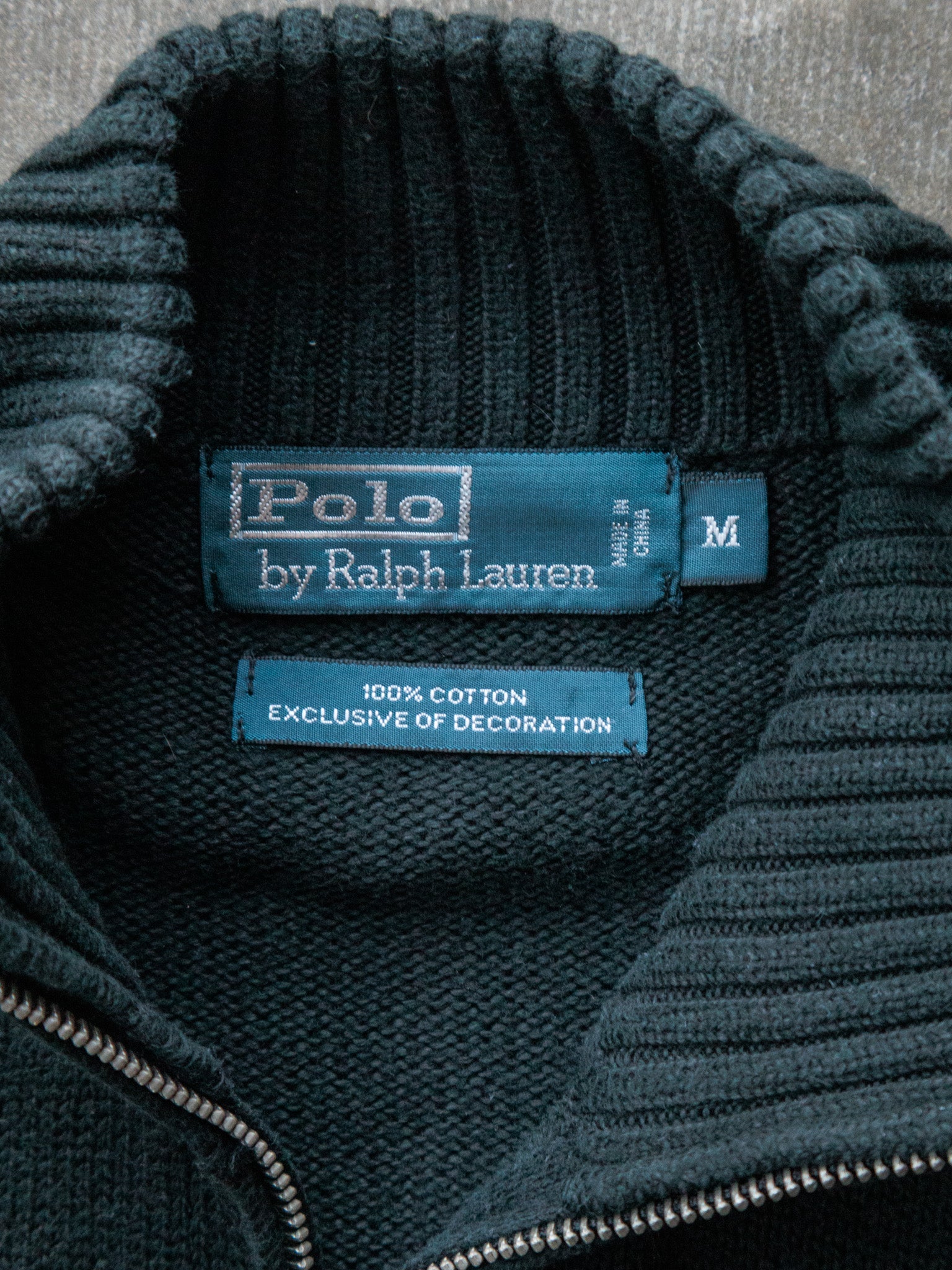 Vintage Green Polo Ralph Lauren Quarter Zip Knit Sweater (M)