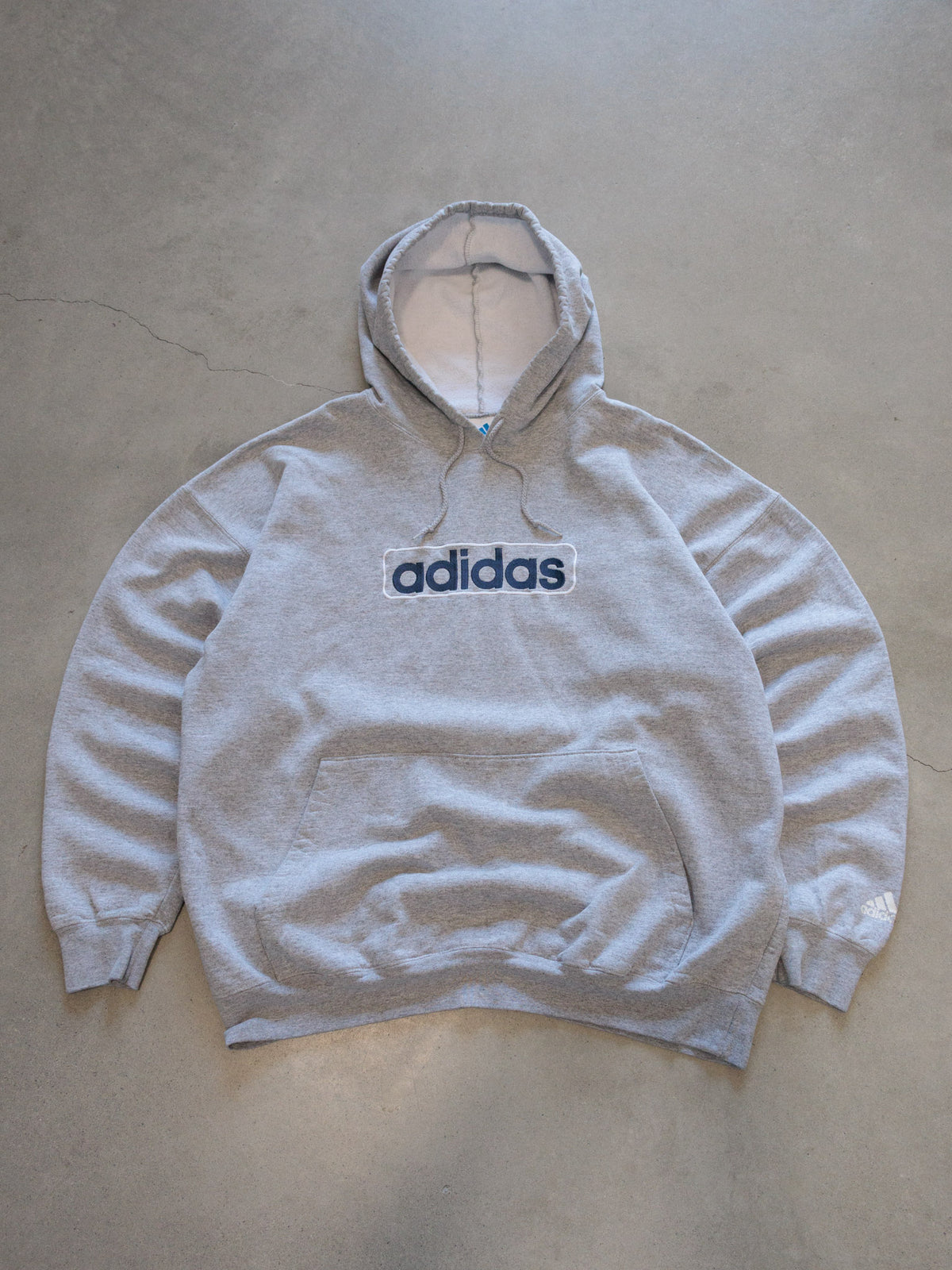 Vintage Grey Adidas Spell Out Hoodie (XL)