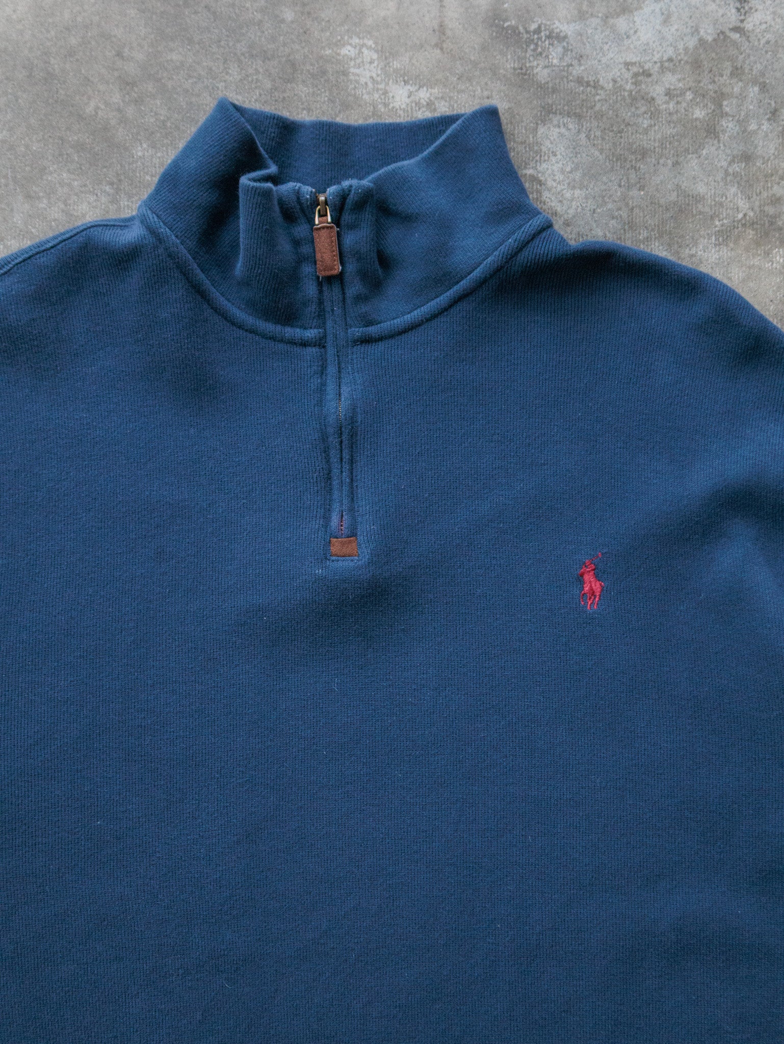 Vintage Navy Polo Ralph Lauren Quarter Zip Knit Sweater (XL)