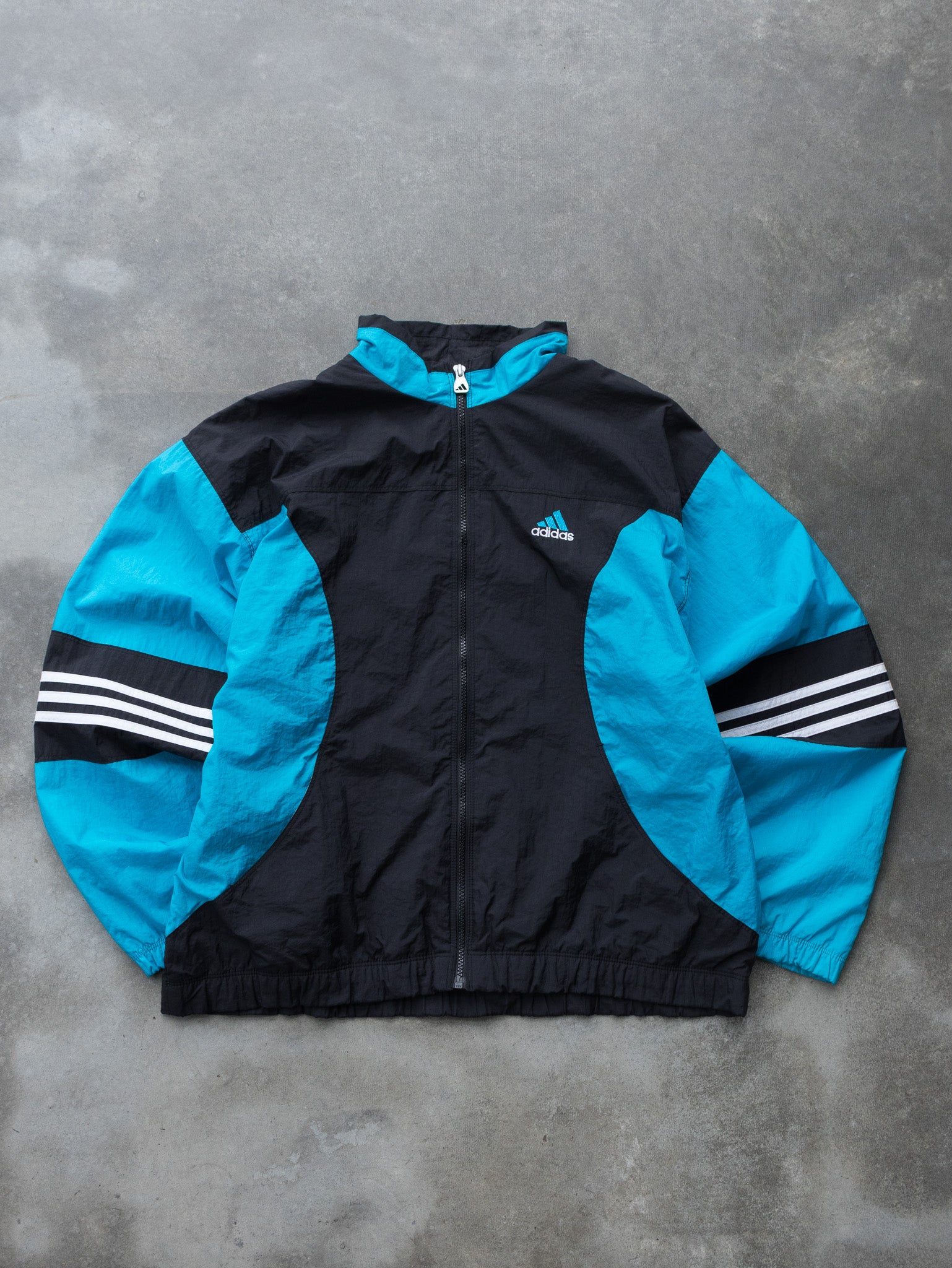 Vintage Black and Blue Adidas Logo Track Jacket (L)