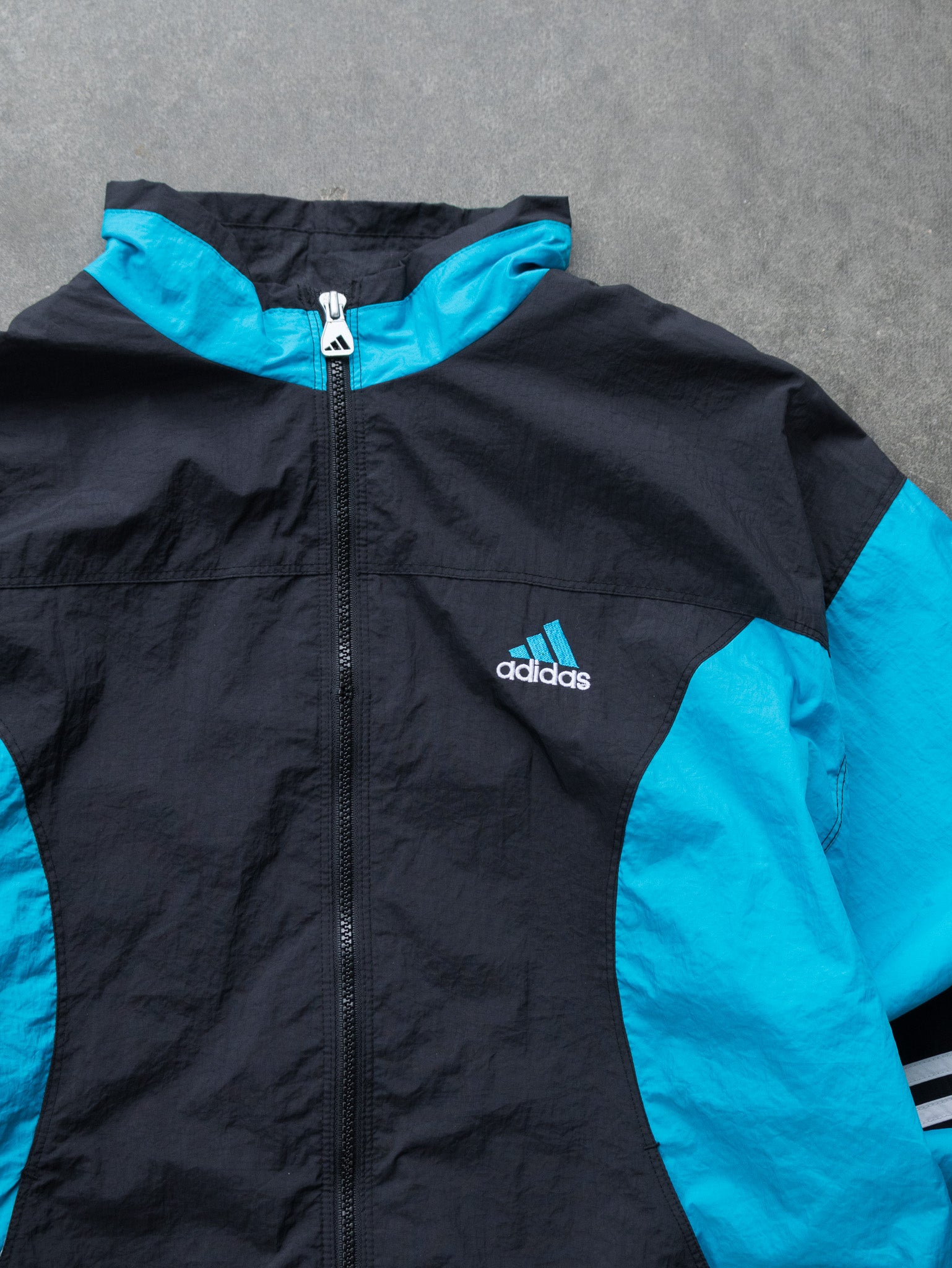 Vintage Black and Blue Adidas Logo Track Jacket (L)