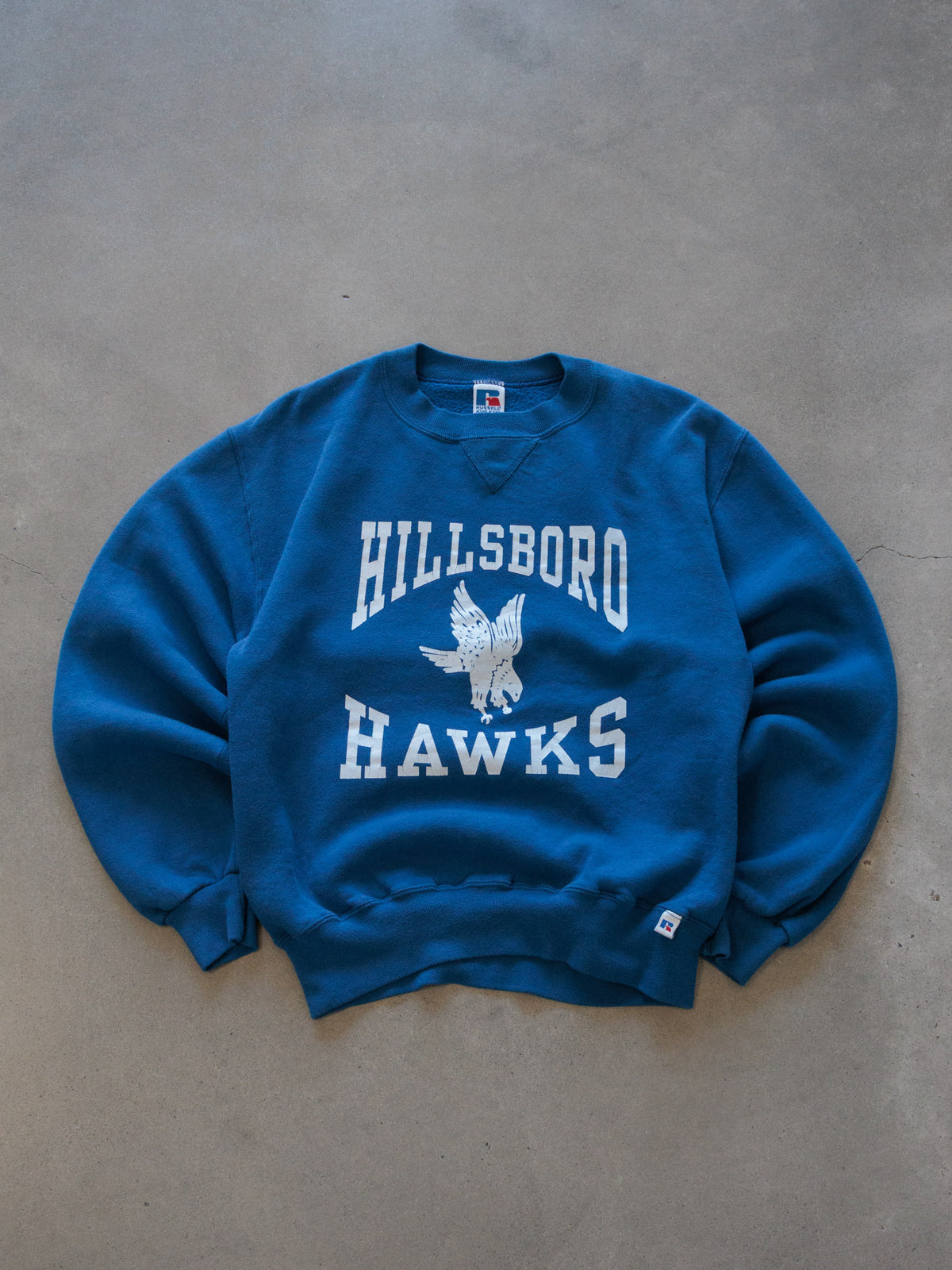 Vintage 90s Blue Hillsboro Hawks Russell Athletic Sweatshirt (S)