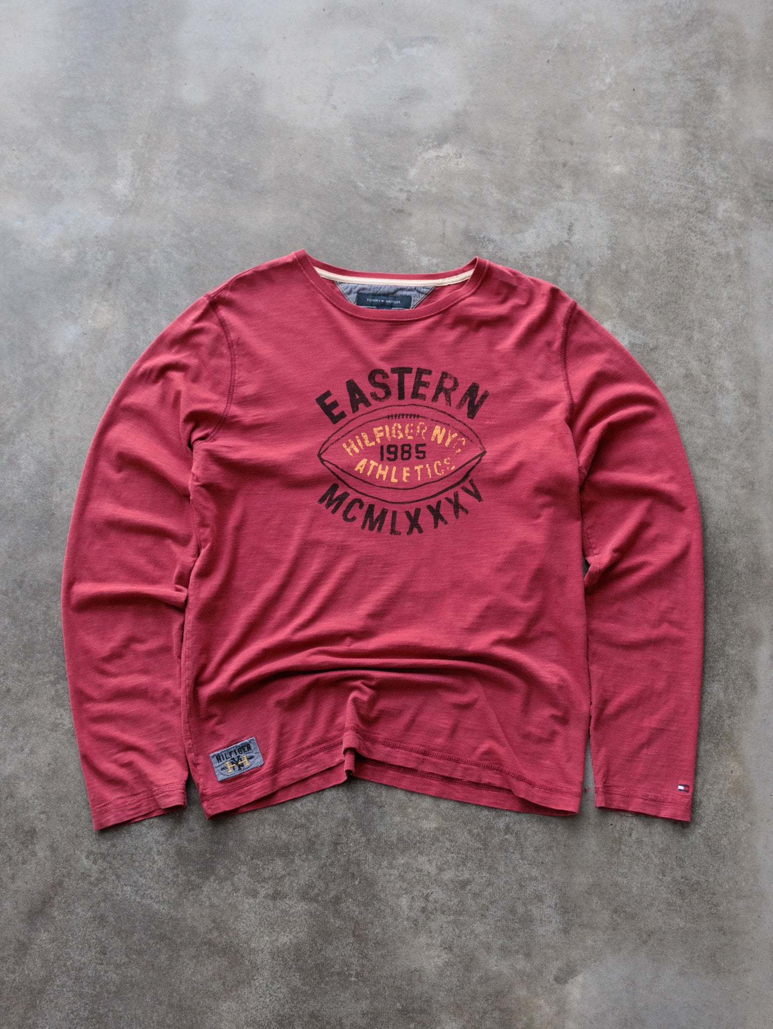Vintage Red Tommy Hilfiger Eastern Athletics Long Sleeve Tee (L)