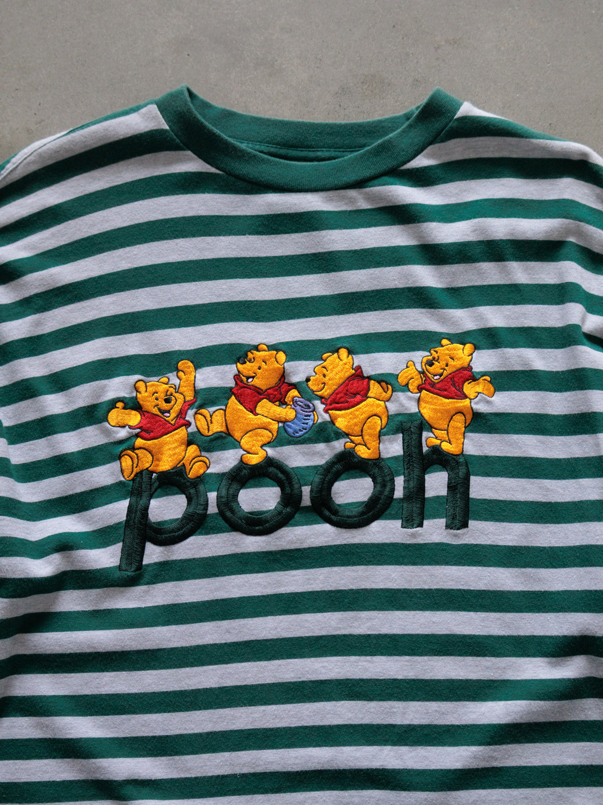 Vintage 00s Green Striped Disney Pooh Long Sleeve Tee (XL)