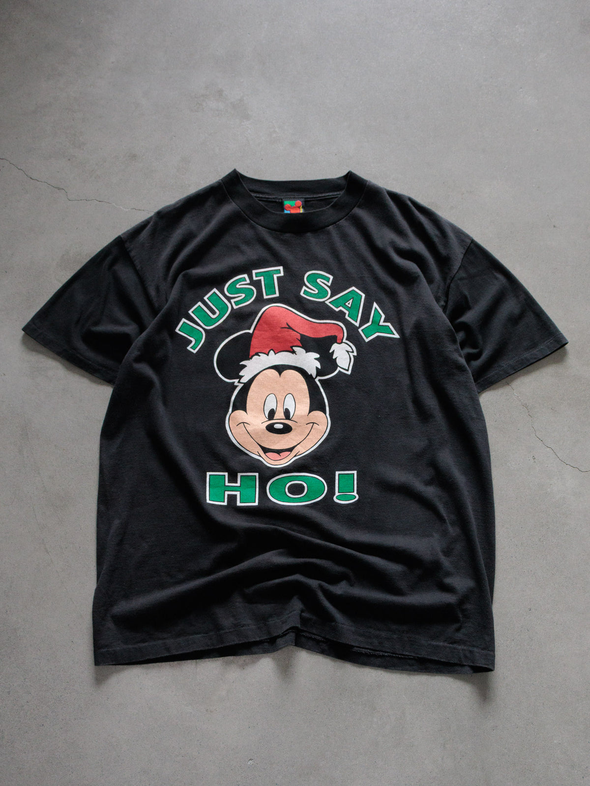 Vintage 90s Black Disney Mickey Mouse Just Say Ho Slogan Tee (XL)