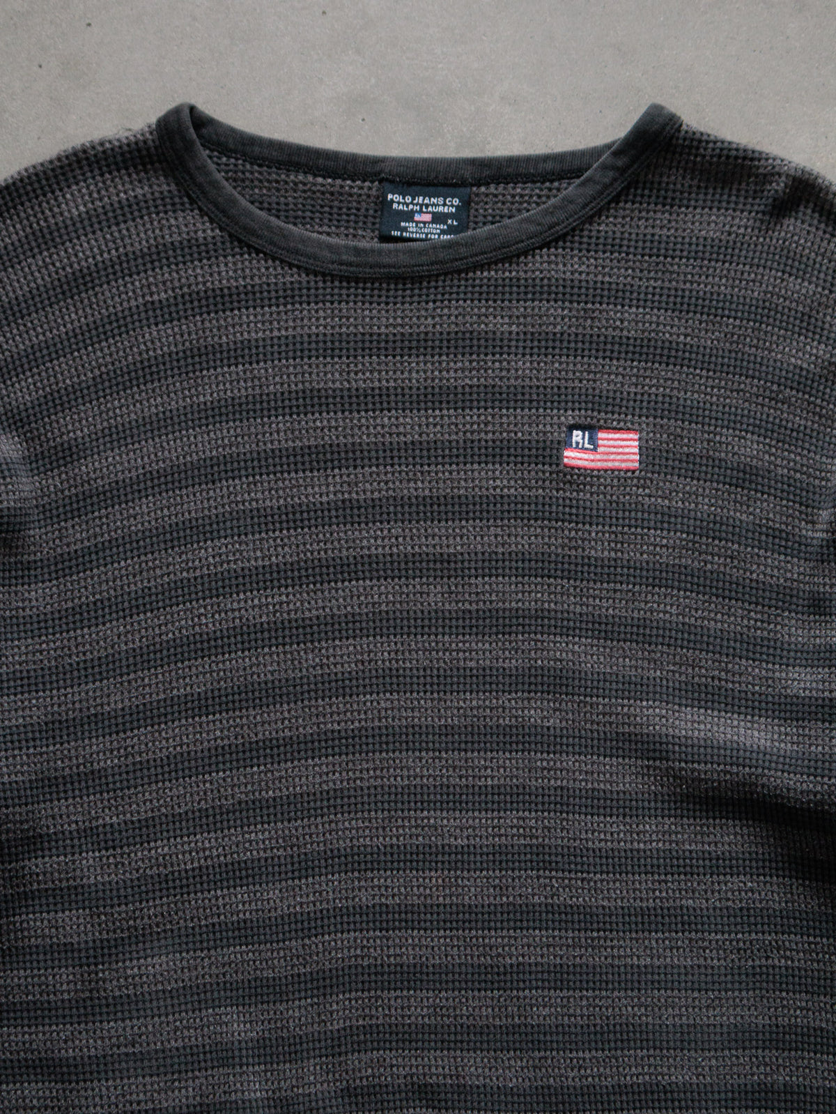 Vintage 90s Black Striped Polo Jeans Co. Ralph Lauren Knit Sweater (XL)