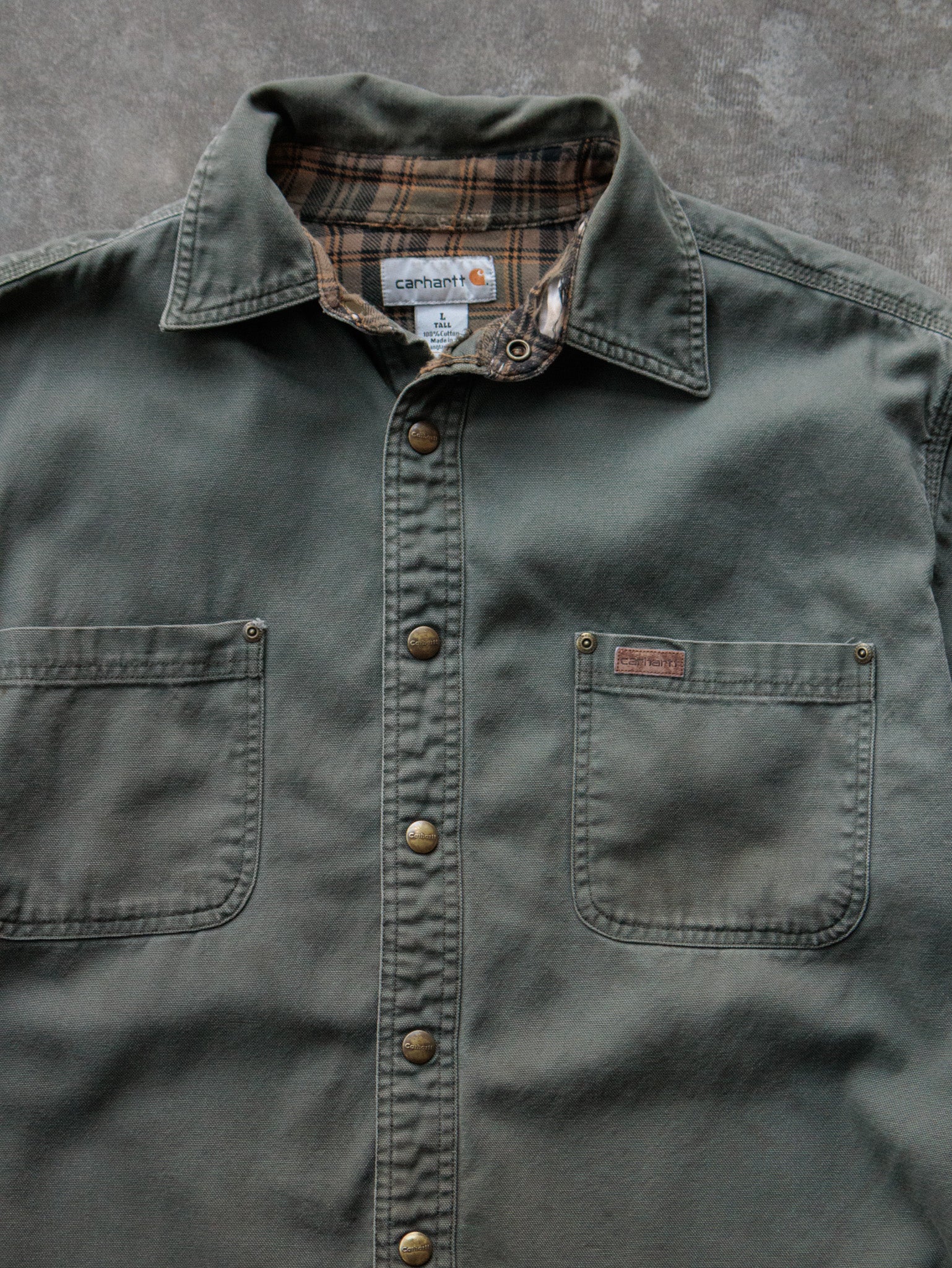 Vintage Green Carhartt Flannel-Lined Shirt (L Tall)