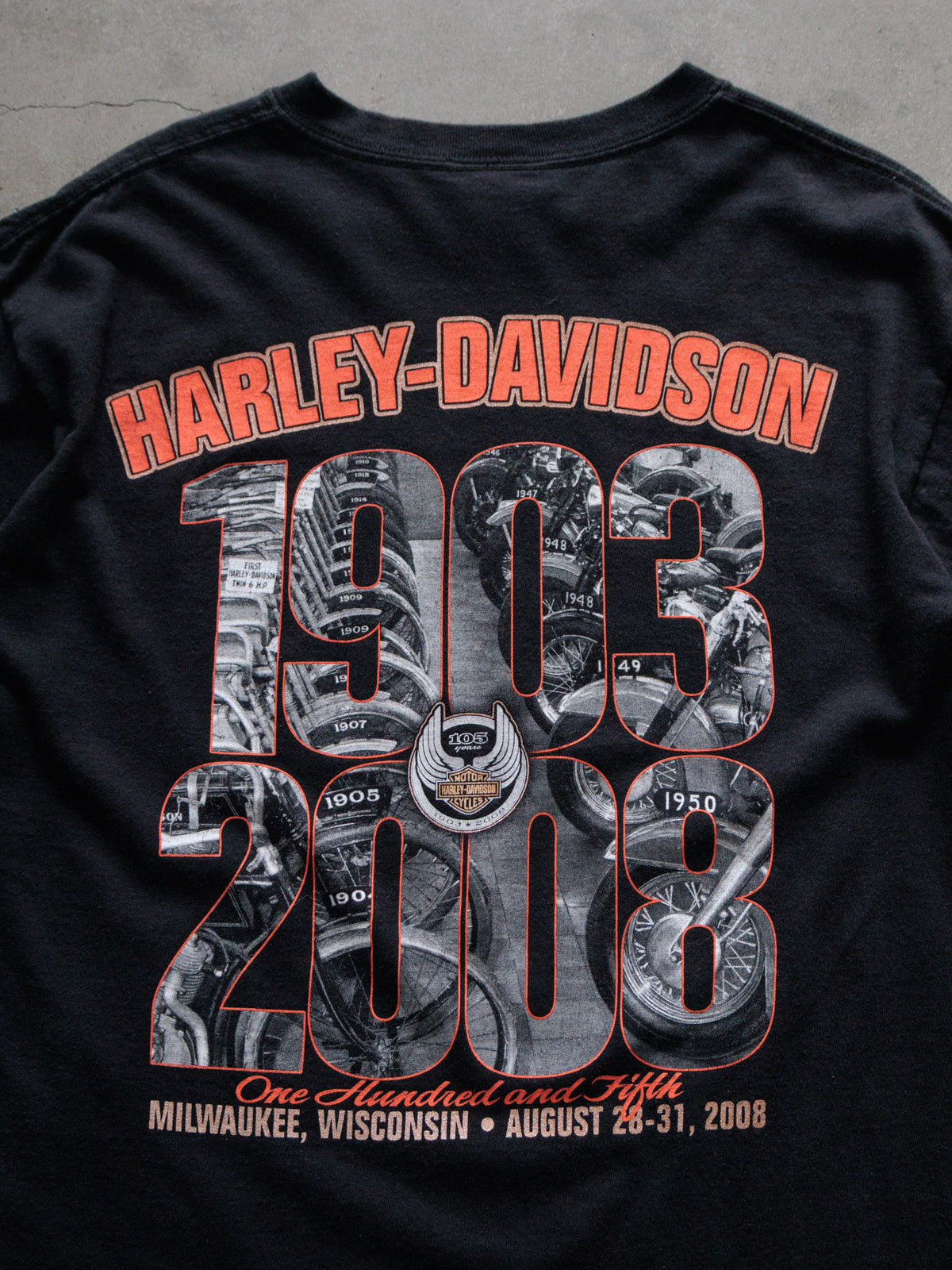 Vintage 2008 Black Harley-Davidson 105th Anniversary Milwaukee Wisconsin Tee (L)