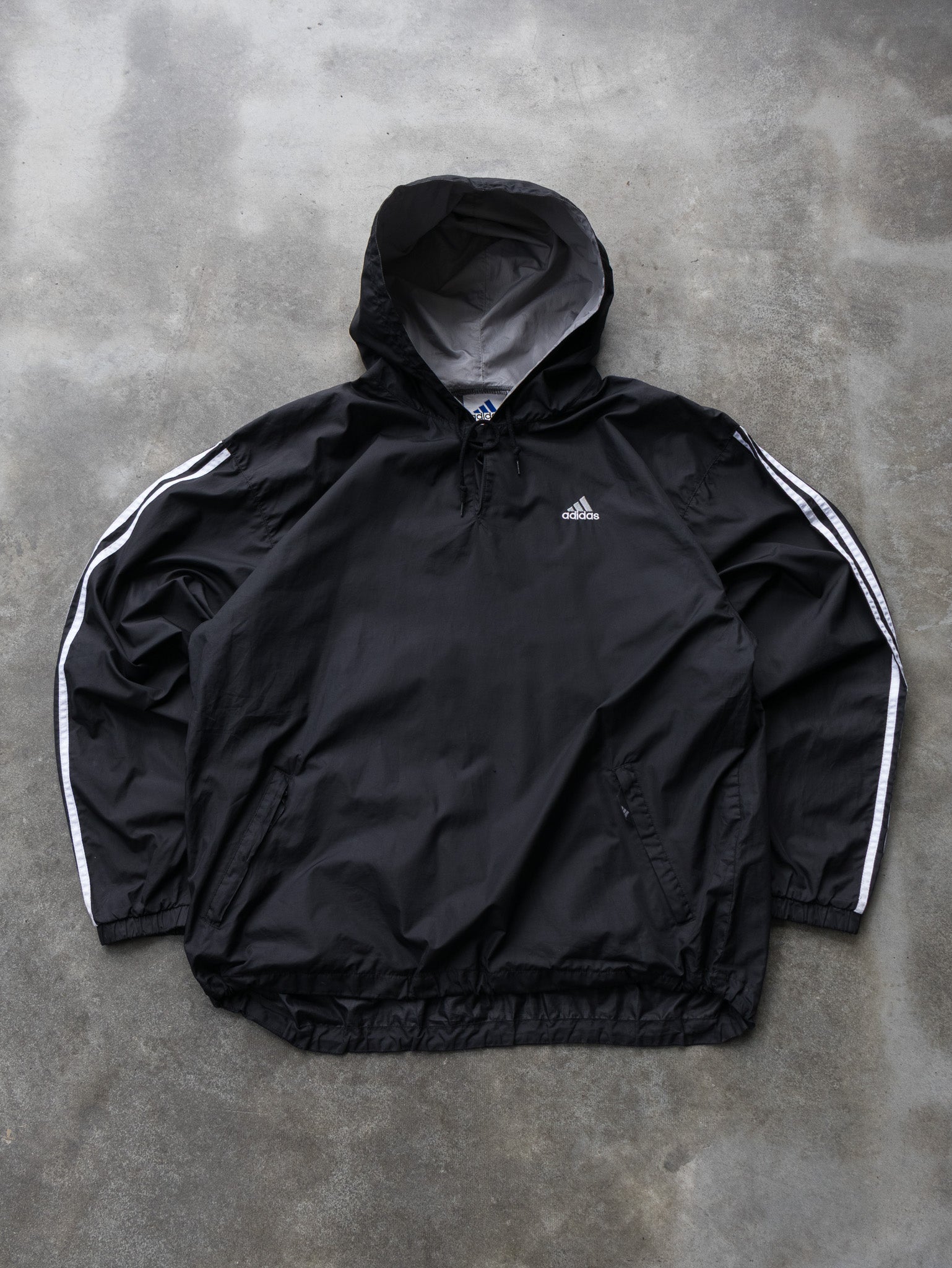 Vintage Black Adidas Hooded Pullover (L)