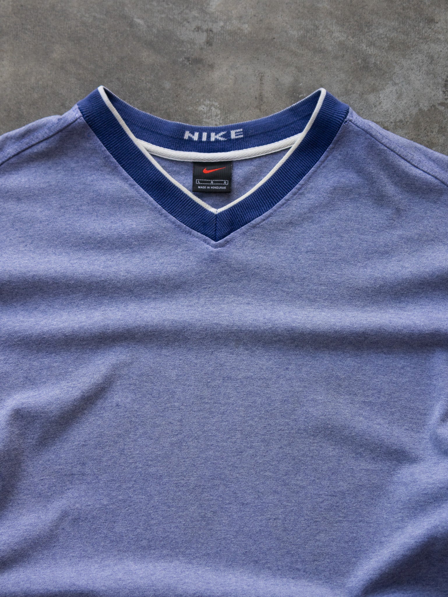 Vintage 00s Purple Nike Spell Out V-Neck Tee (L)