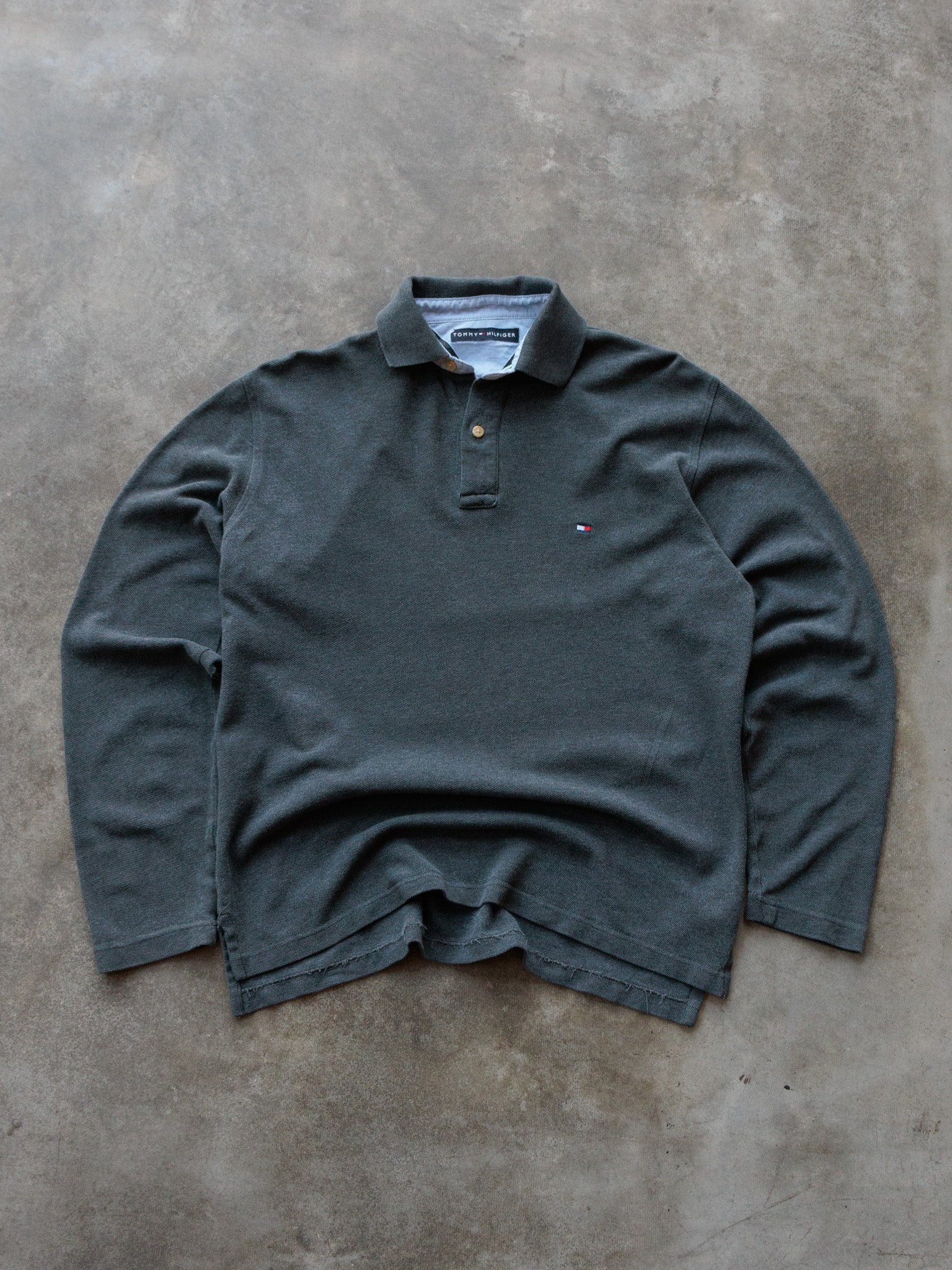 Vintage Green Tommy Hilfiger Long Sleeve Polo Shirt (-)