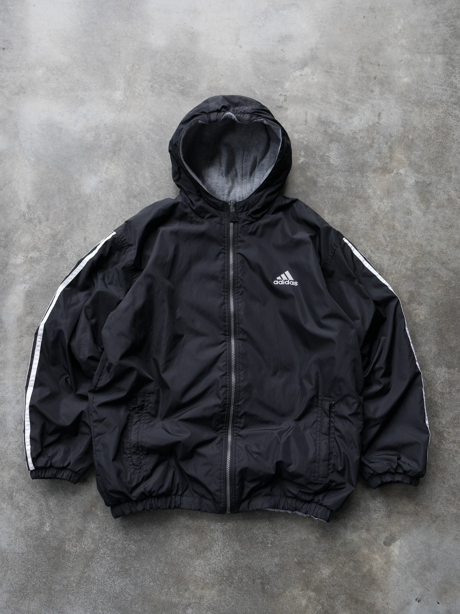 Vintage Black & Grey Adidas Reversible Zip Jacket (M)