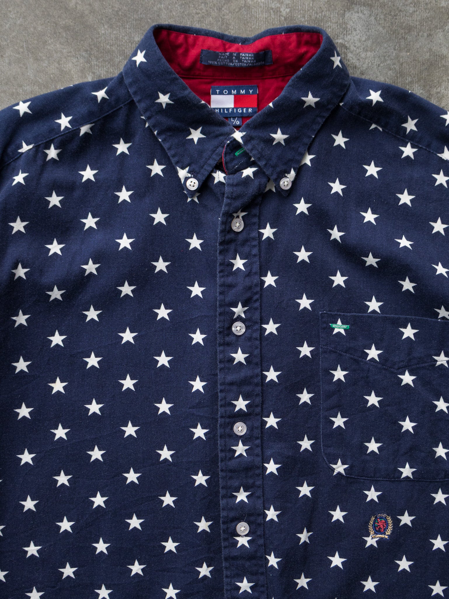 Vintage 90s Navy Tommy Hilfiger Star Print Shirt (L)