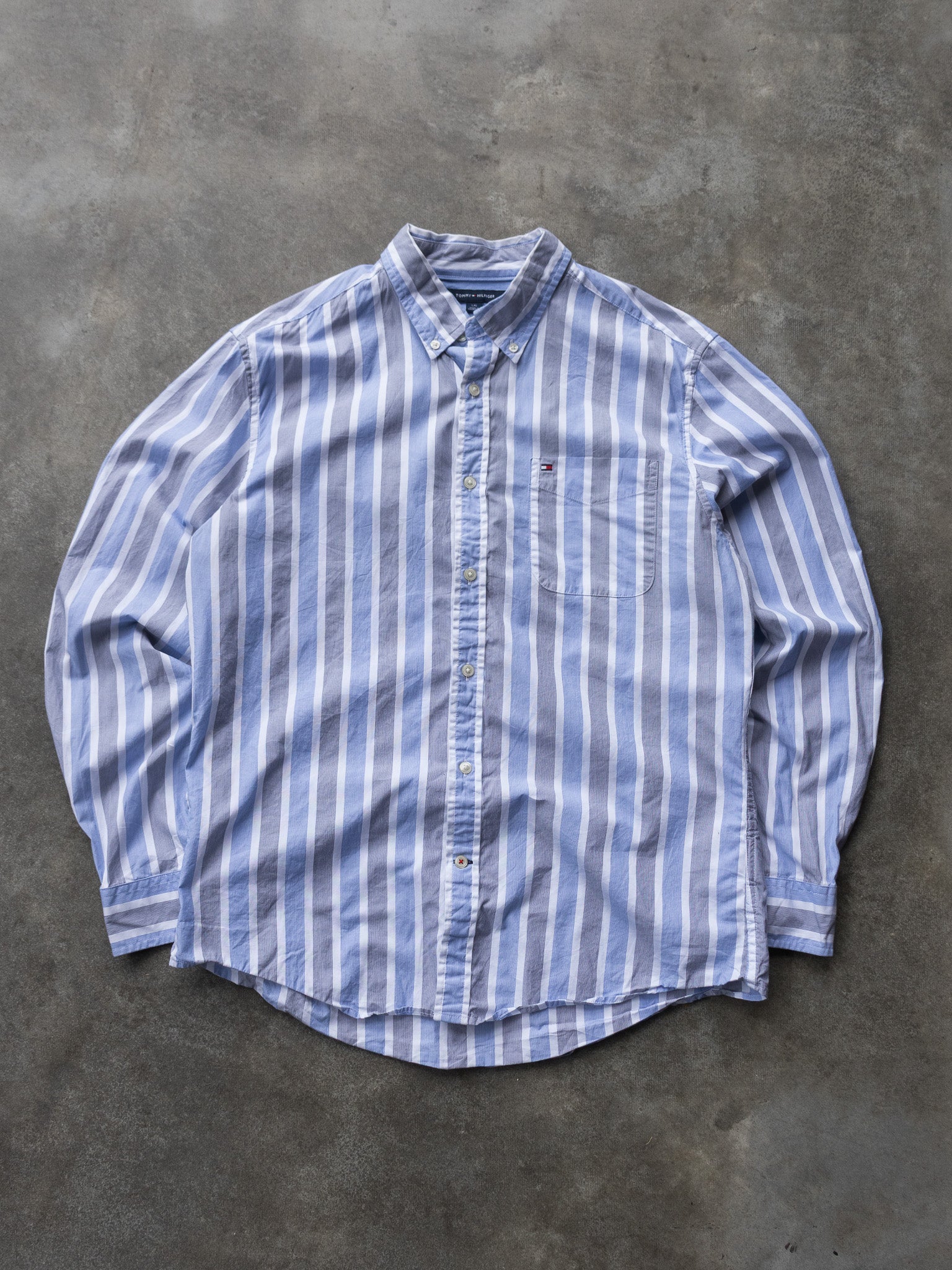 Vintage Blue Tommy Hilfiger Striped Shirt (L)