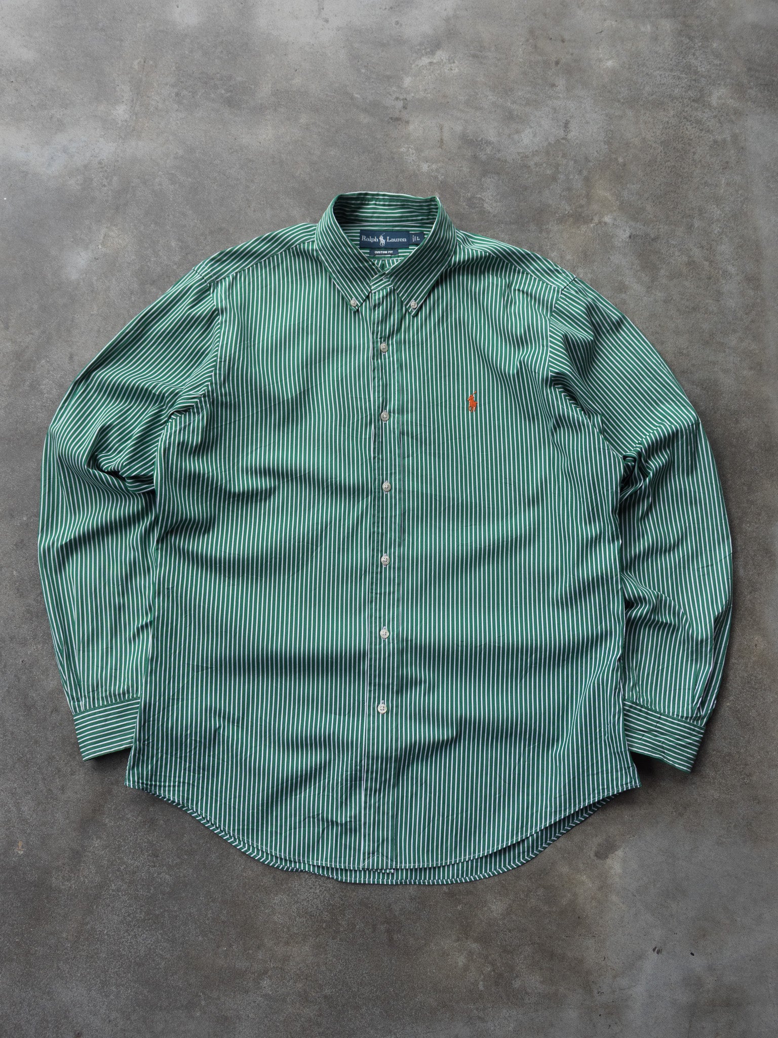Vintage 00s Green Ralph Lauren Striped Shirt (L)