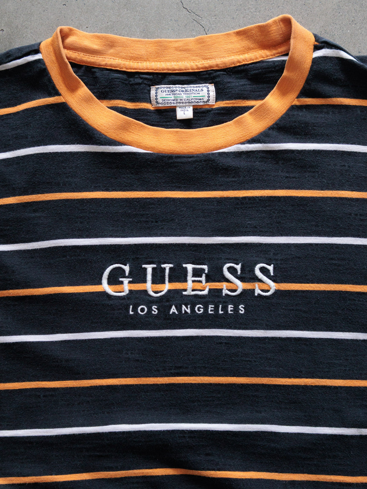 Vintage Black Striped Guess Los Angeles Tee (L)