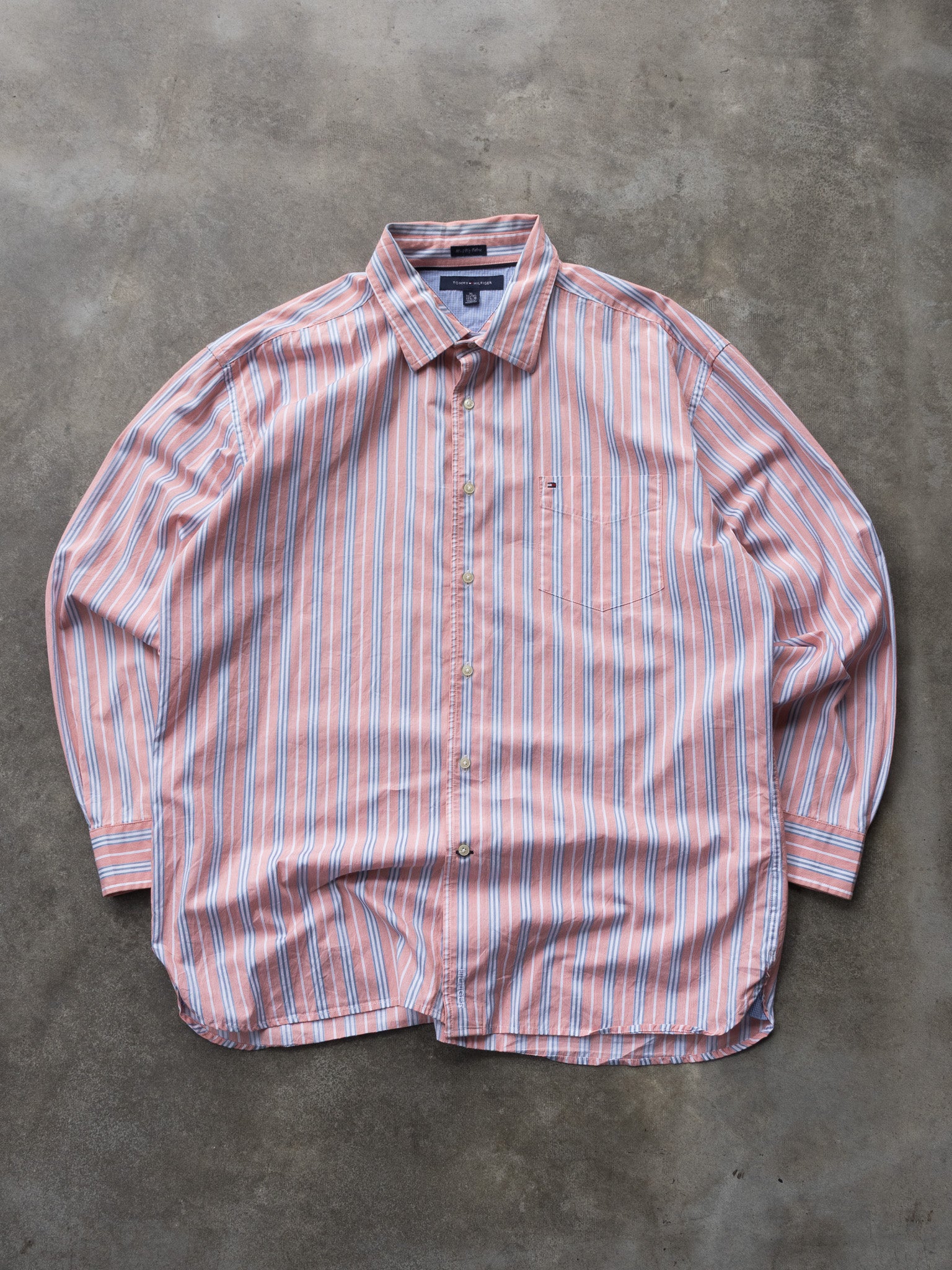 Vintage Peach Tommy Hilfiger Striped Shirt (XL)