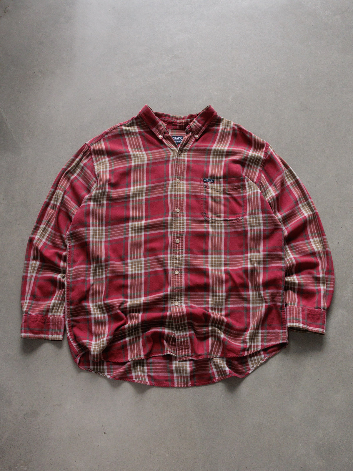 Vintage 00s Red Plaid Chaps Ralph Lauren Flannel Shirt (XL)